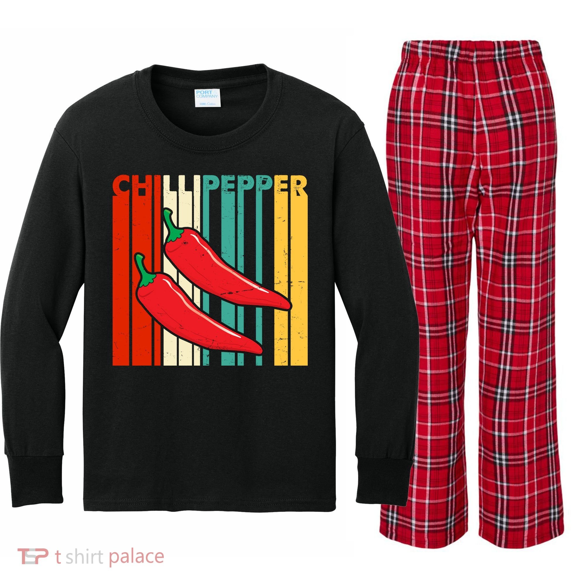 Chillipepper Retro Sunset Kids Long Sleeve Plaid Pajama Set