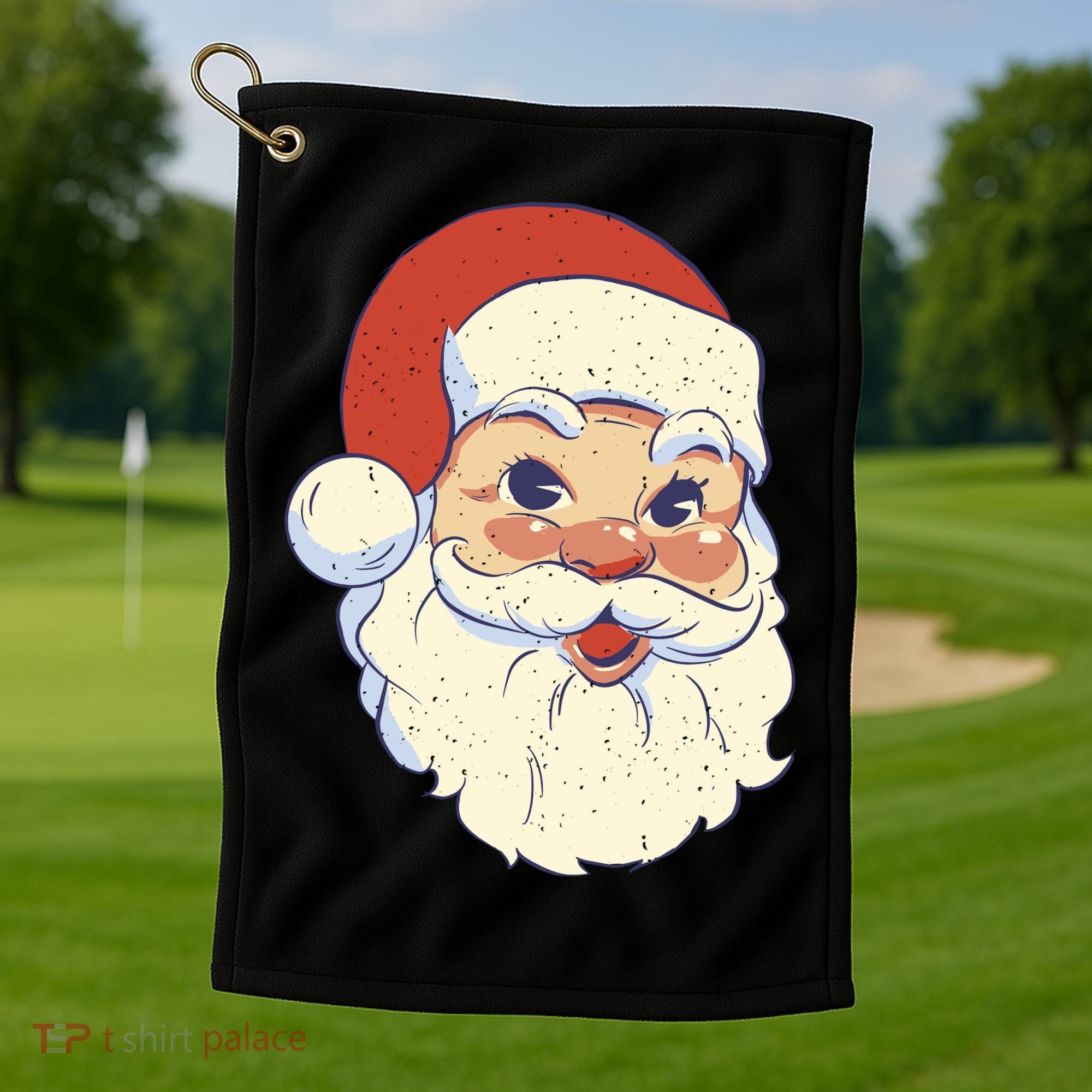 Cute Retro Santa Claus Holiday Golf Towel