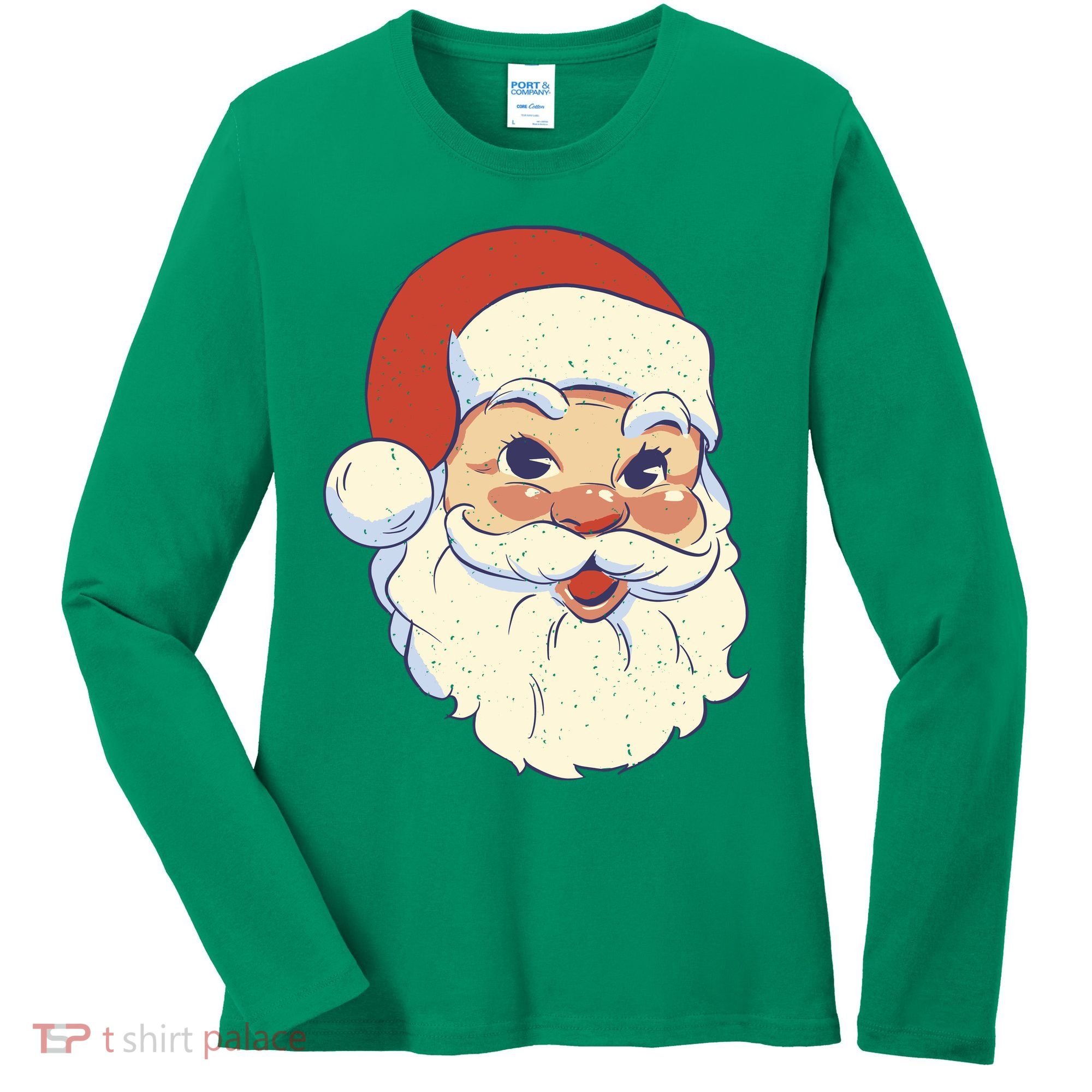 Cute Retro Santa Claus Holiday Women's Long Sleeve Shirt