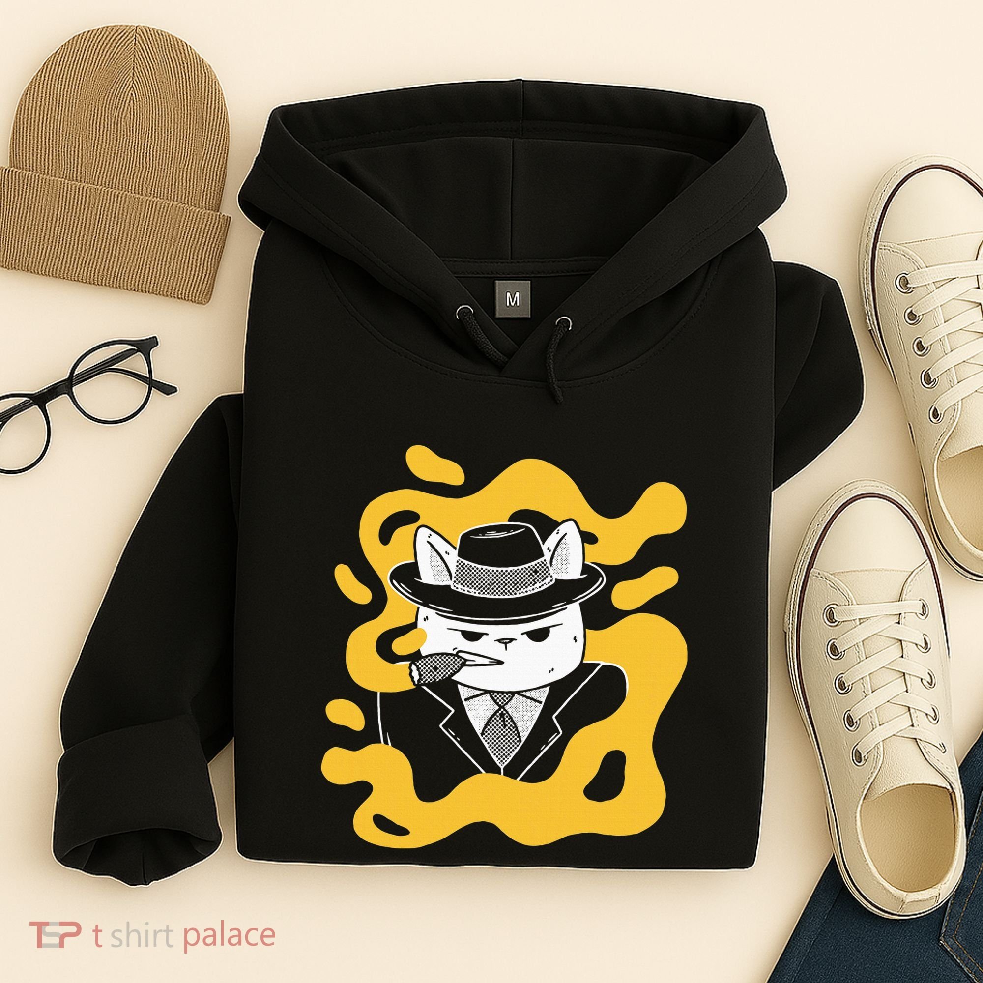 Cool Retro Style Gangster Mob Boss Cat Cigar Hoodie