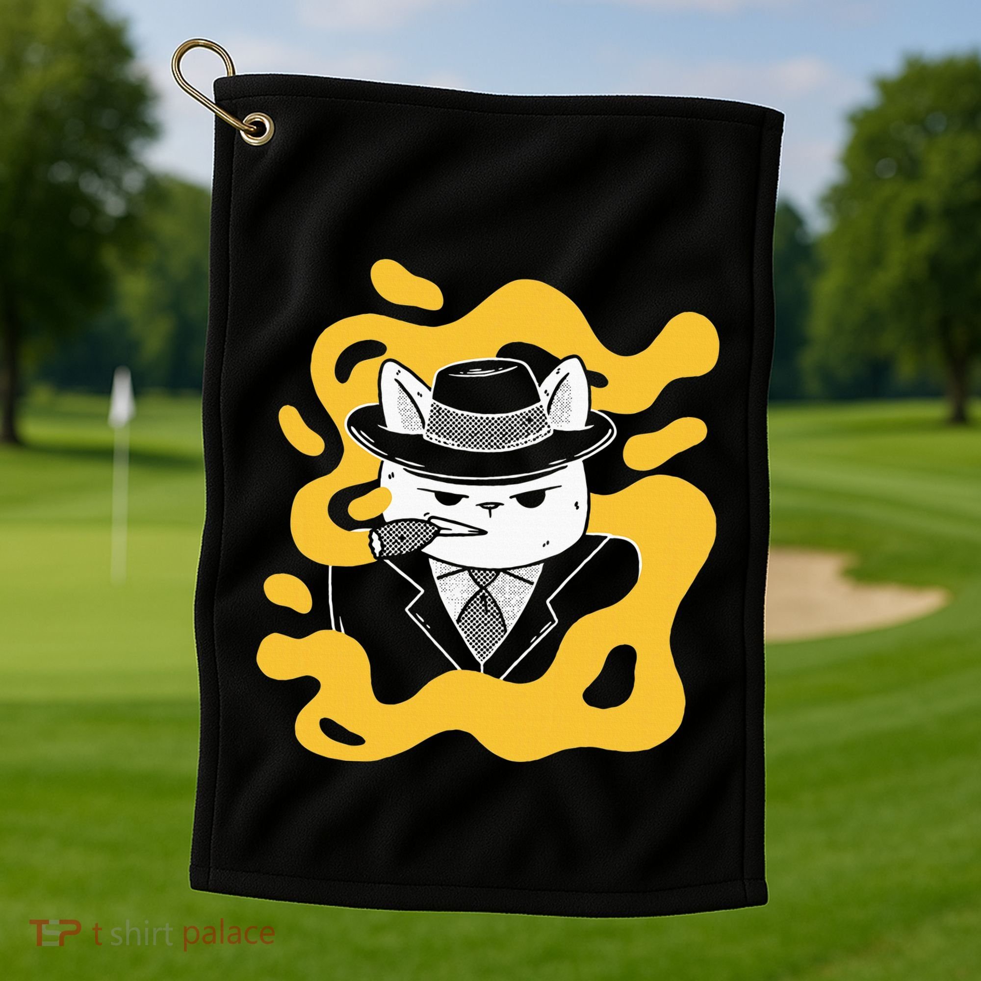 Cool Retro Style Gangster Mob Boss Cat Cigar Golf Towel