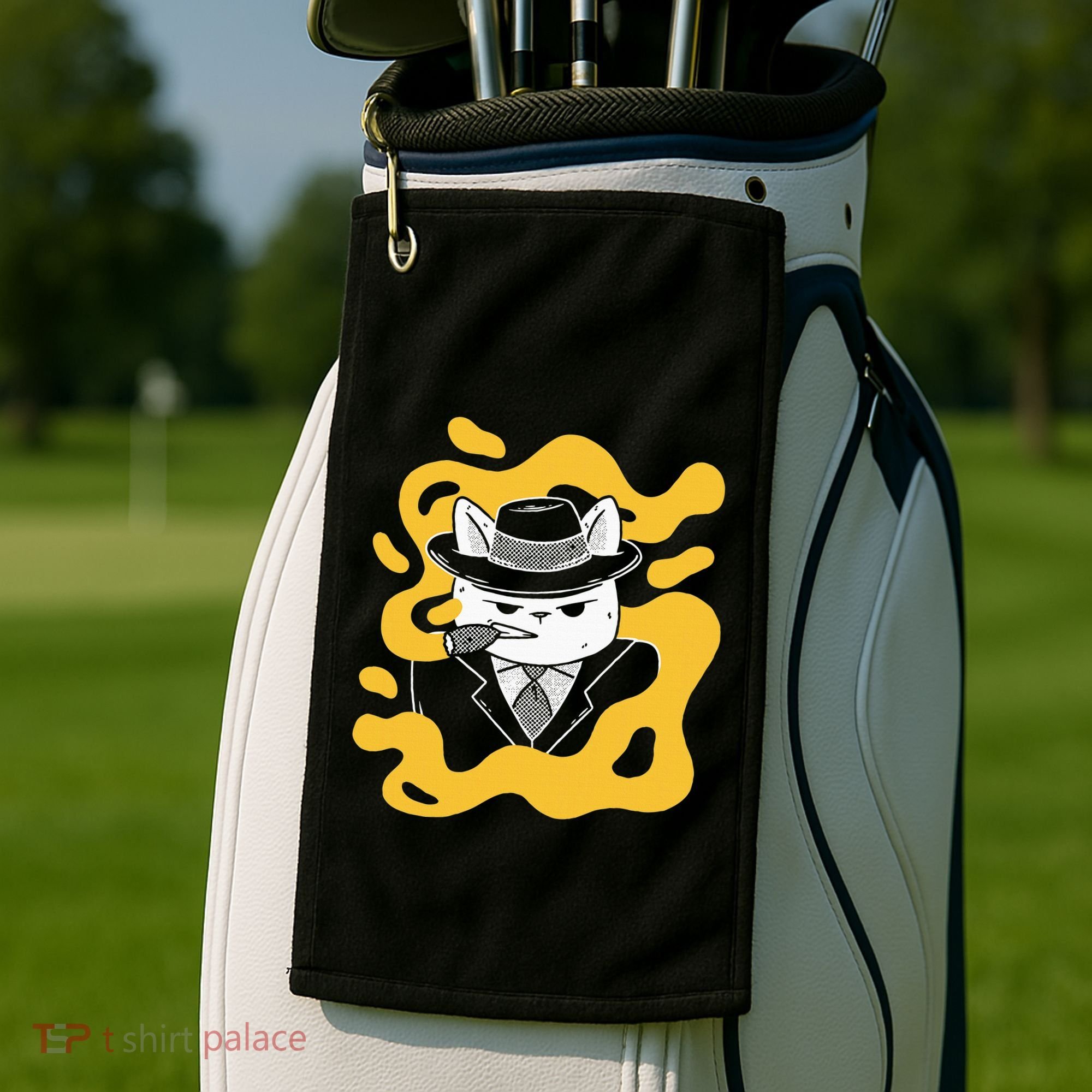 Cool Retro Style Gangster Mob Boss Cat Cigar Golf Towel