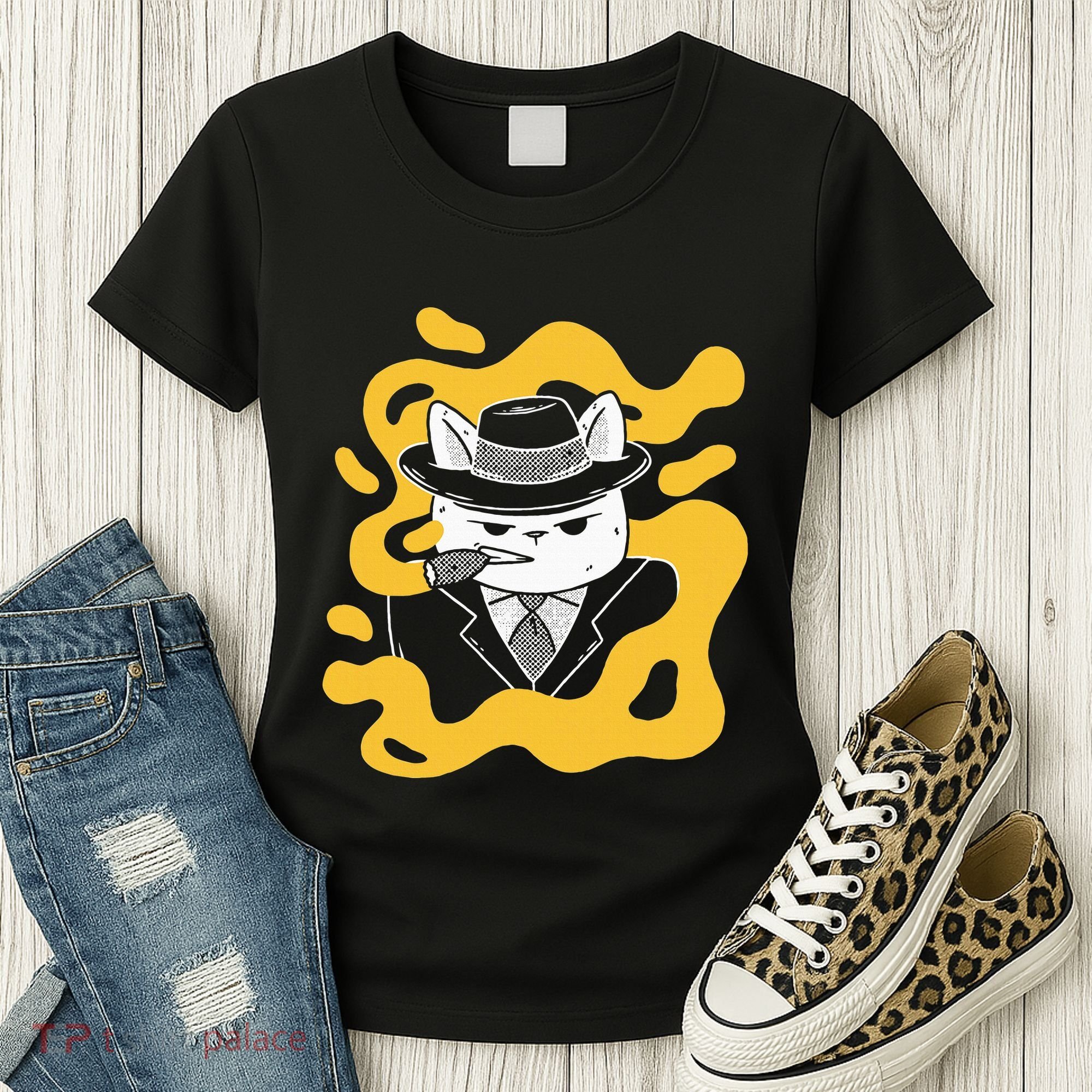 Cool Retro Style Gangster Mob Boss Cat Cigar Women's T-Shirt