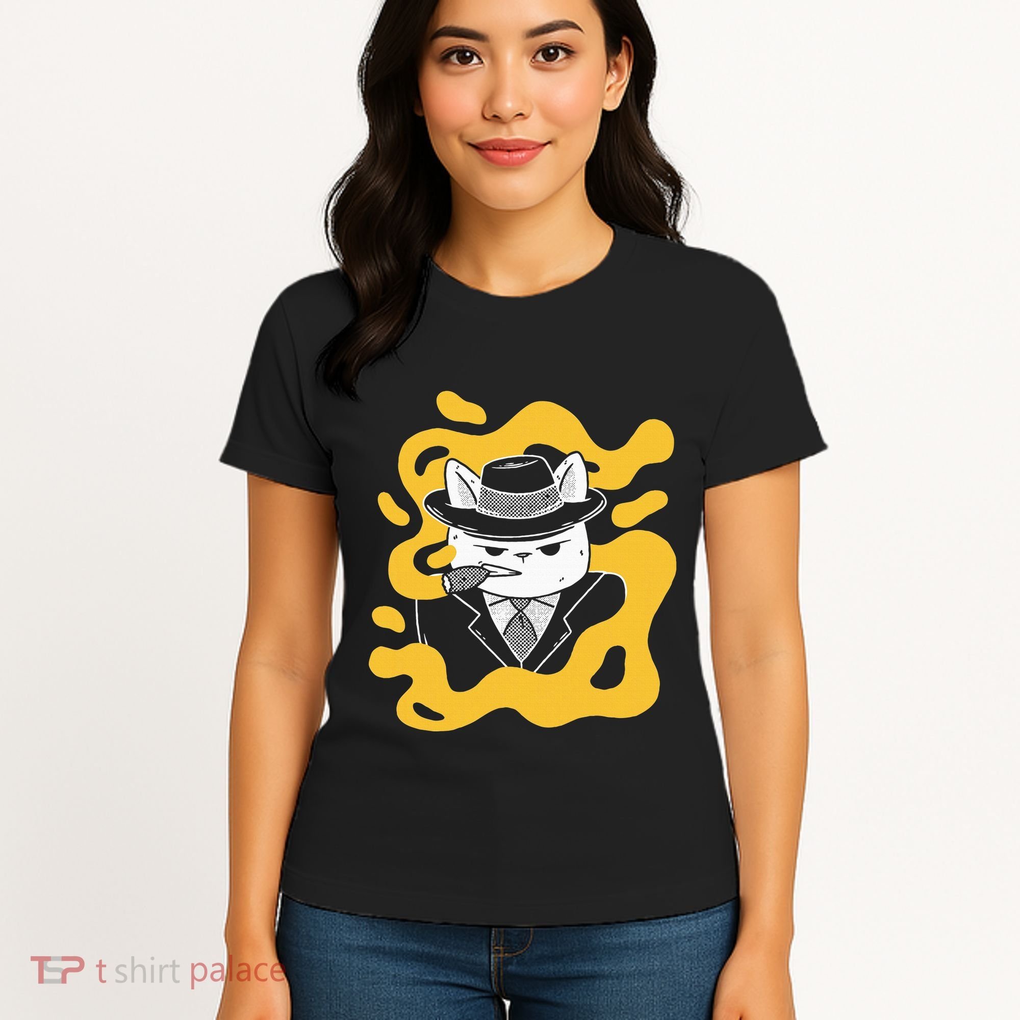 Cool Retro Style Gangster Mob Boss Cat Cigar Women's T-Shirt