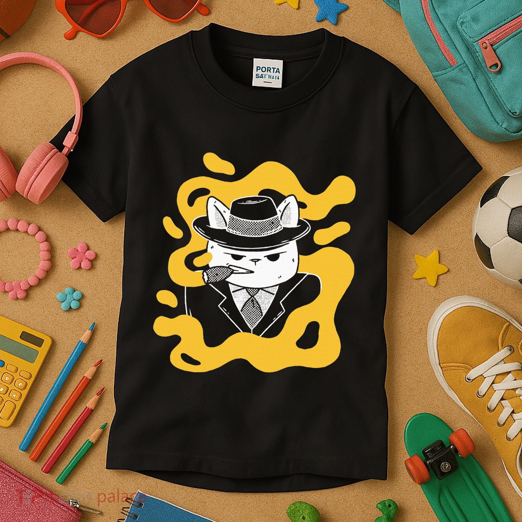Cool Retro Style Gangster Mob Boss Cat Cigar Kids T-Shirt