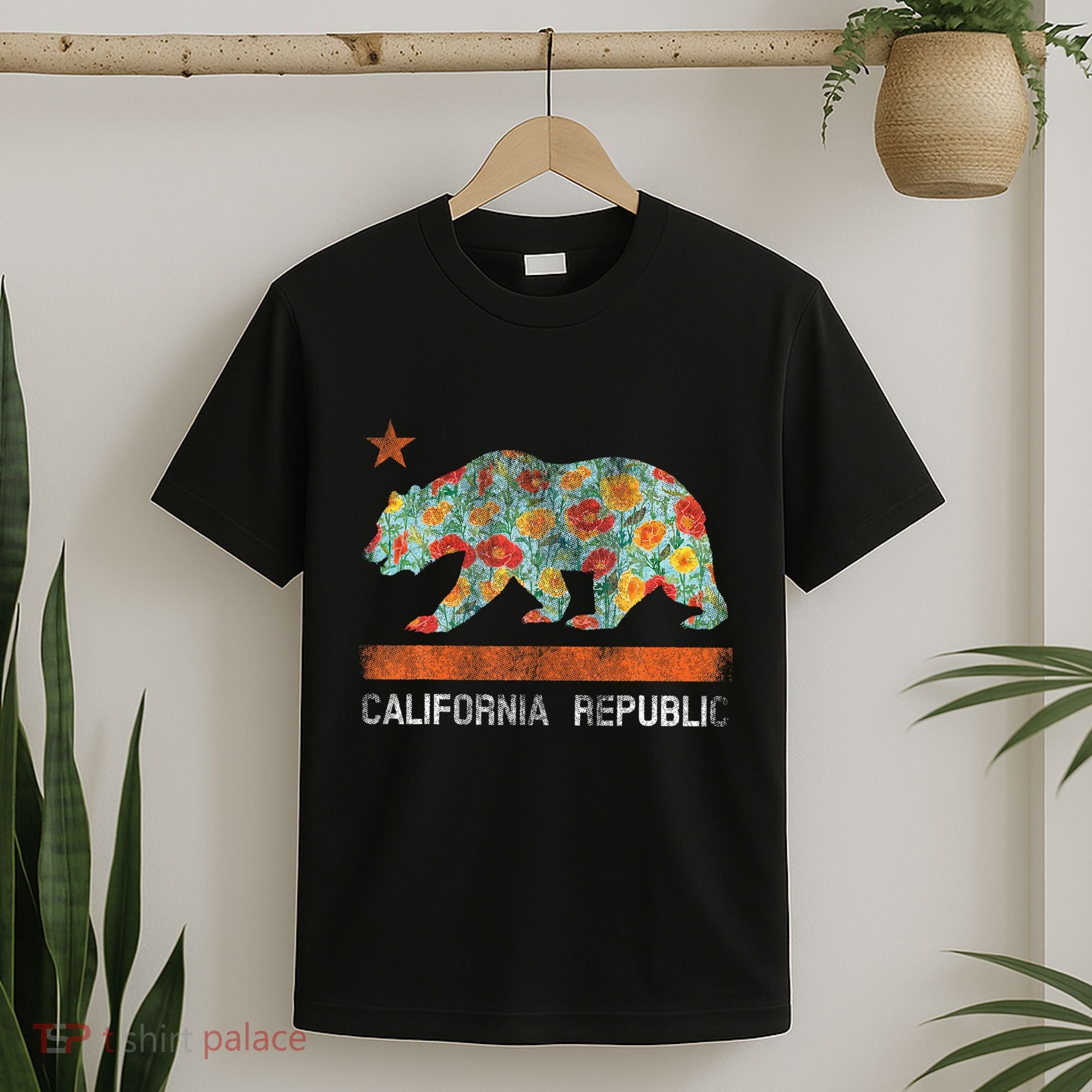 California Republic State Bear Star Poppy Flower La Cali T-Shirt