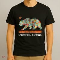 California Republic State Bear Star Poppy Flower La Cali T-Shirt thumb 3