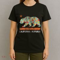California Republic State Bear Star Poppy Flower La Cali T-Shirt thumb 4