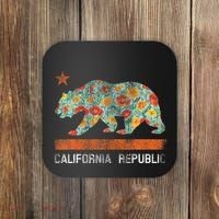 California Republic State Bear Star Poppy Flower La Cali Coaster thumb 0
