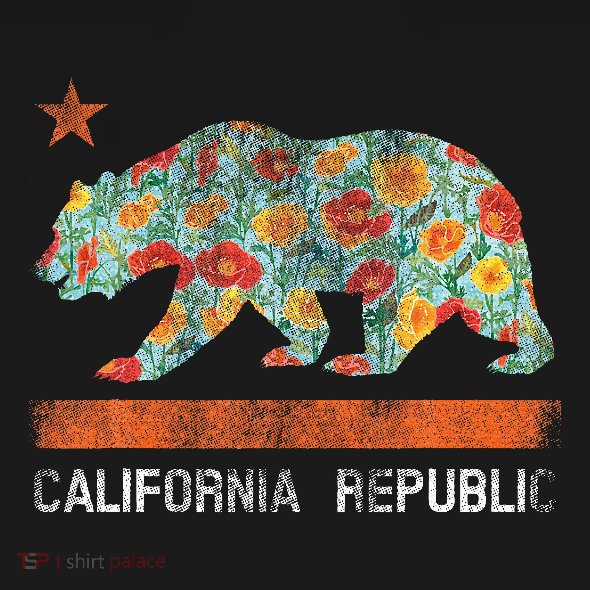 California Republic State Bear Star Poppy Flower La Cali Polo