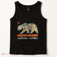 California Republic State Bear Star Poppy Flower La Cali Tank Top thumb 2
