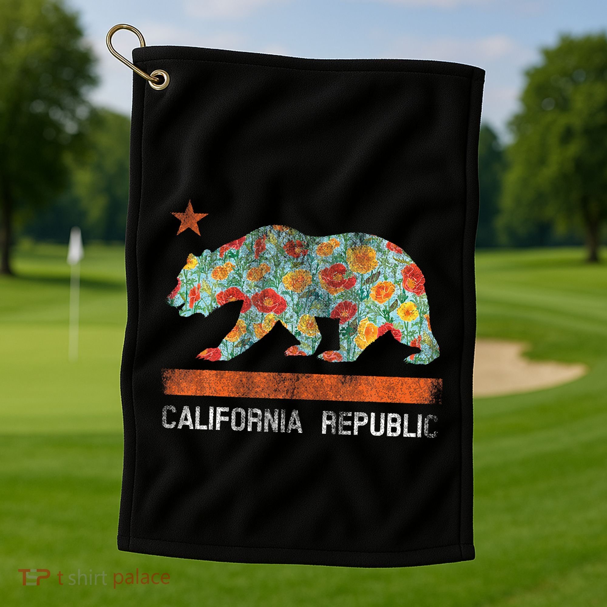 California Republic State Bear Star Poppy Flower La Cali Golf Towel