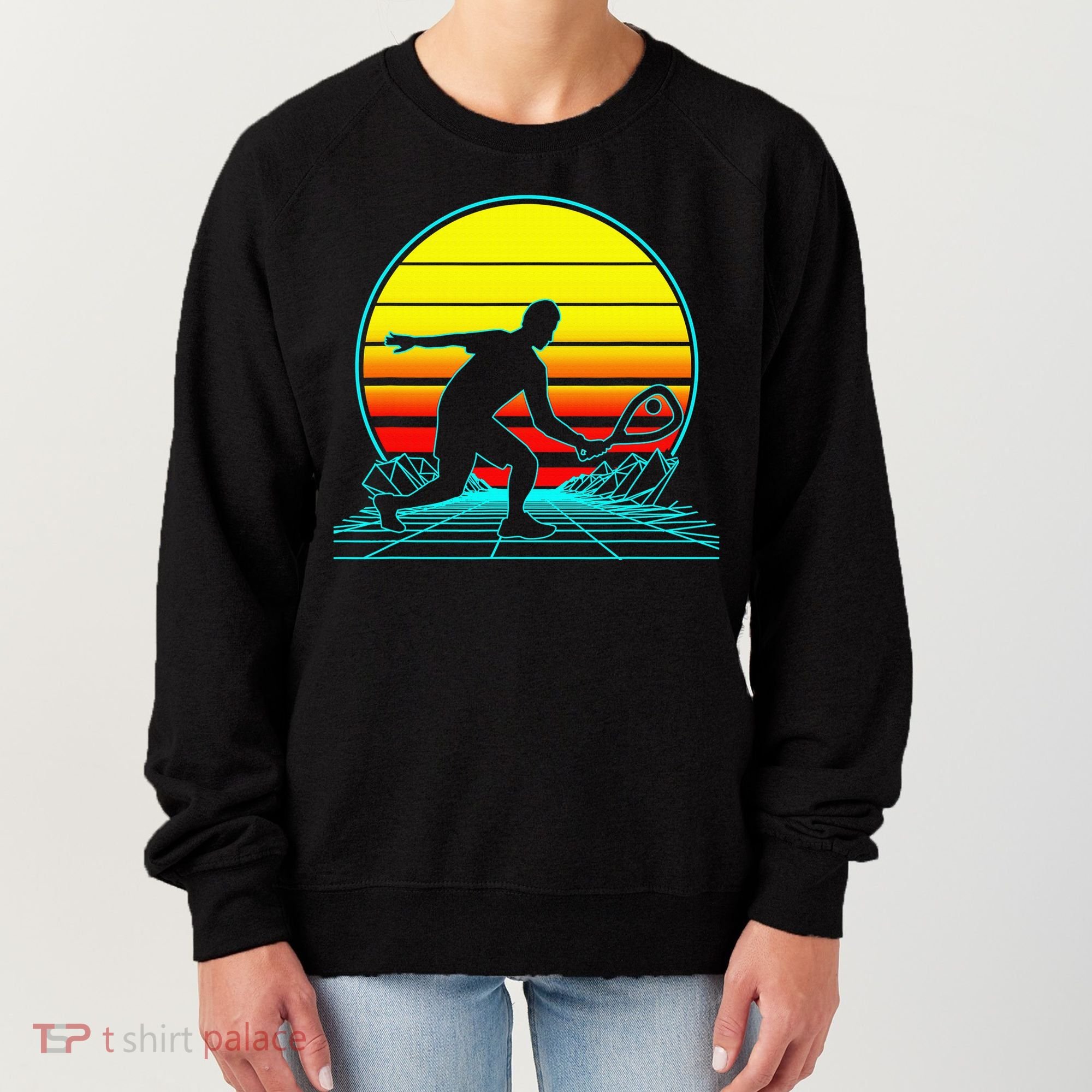 Cool Retro Sunset Vaporwave Racquetball Funny Women's Sweatshirt