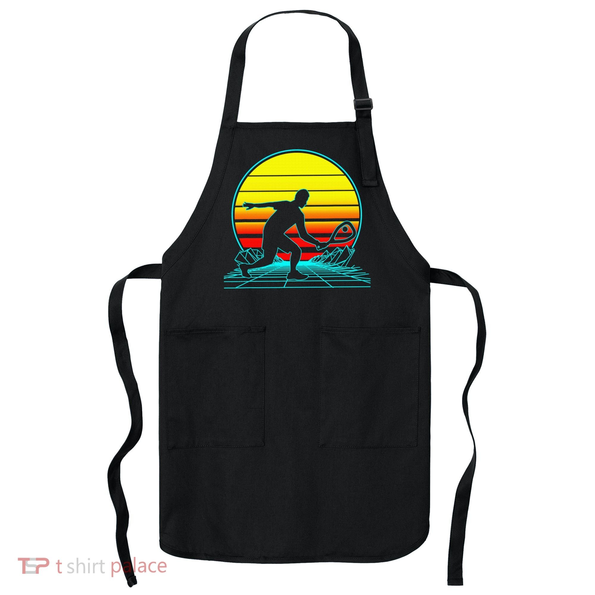 Cool Retro Sunset Vaporwave Racquetball Funny Apron