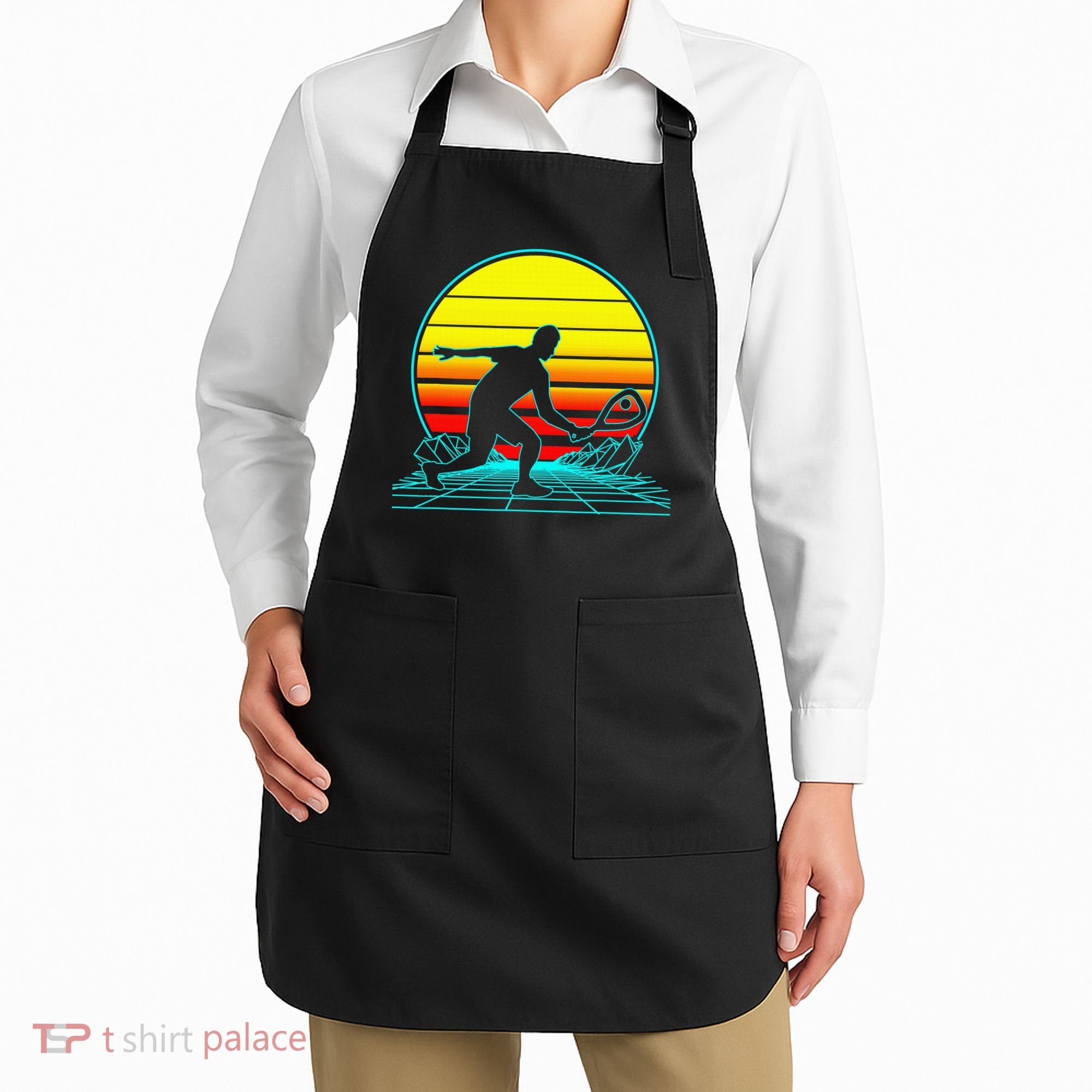 Cool Retro Sunset Vaporwave Racquetball Funny Apron