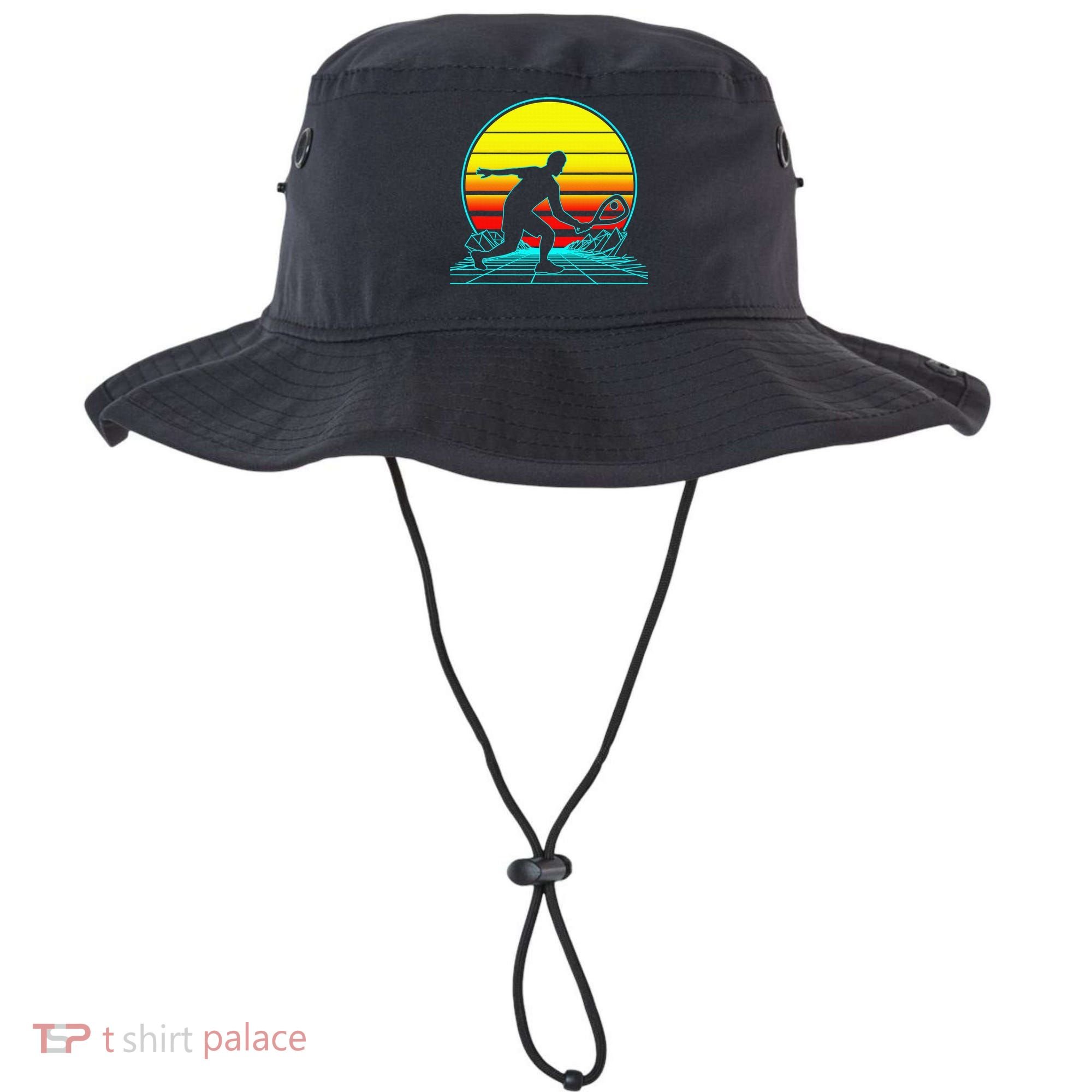 Cool Retro Sunset Vaporwave Racquetball Funny Bucket Hat