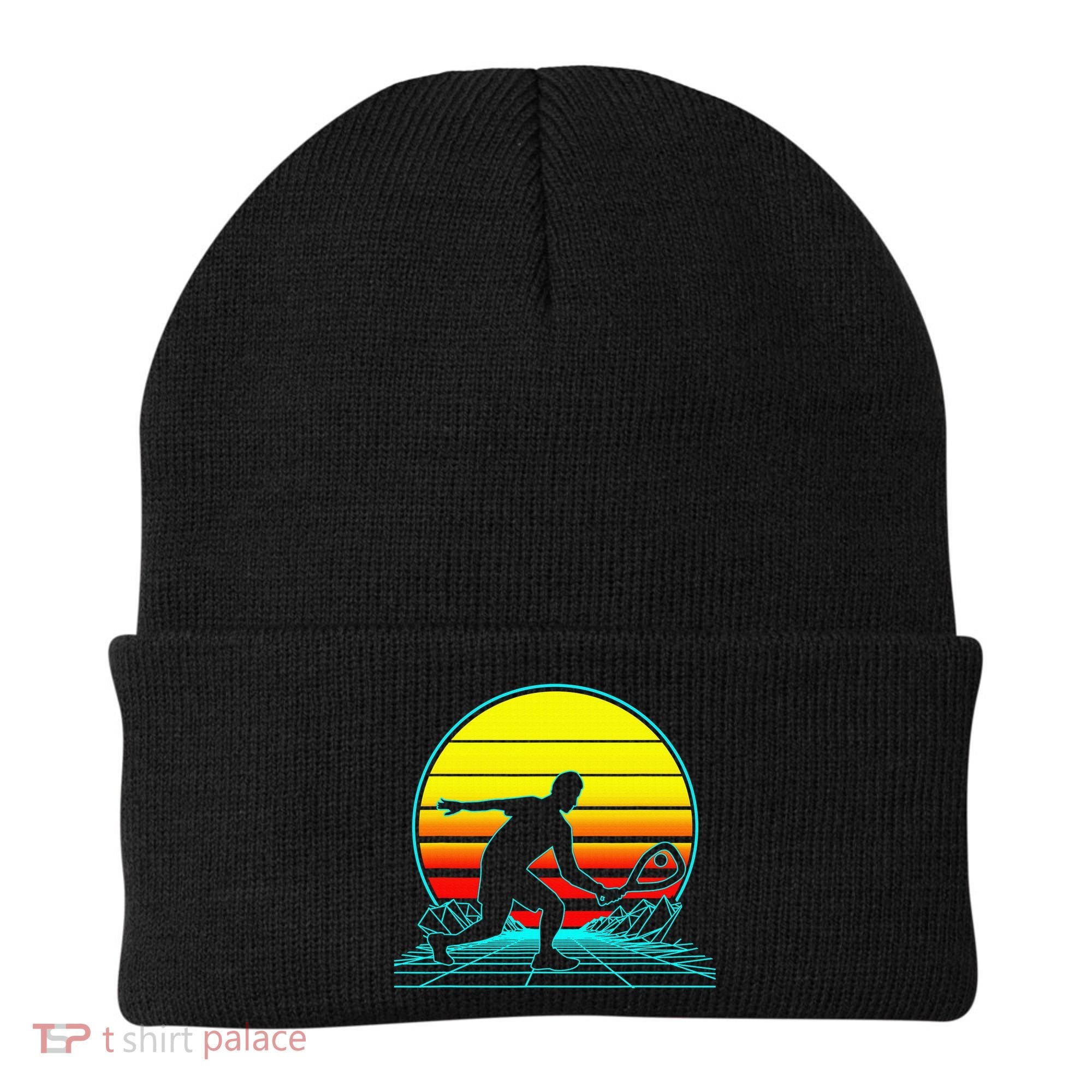 Cool Retro Sunset Vaporwave Racquetball Funny Beanie
