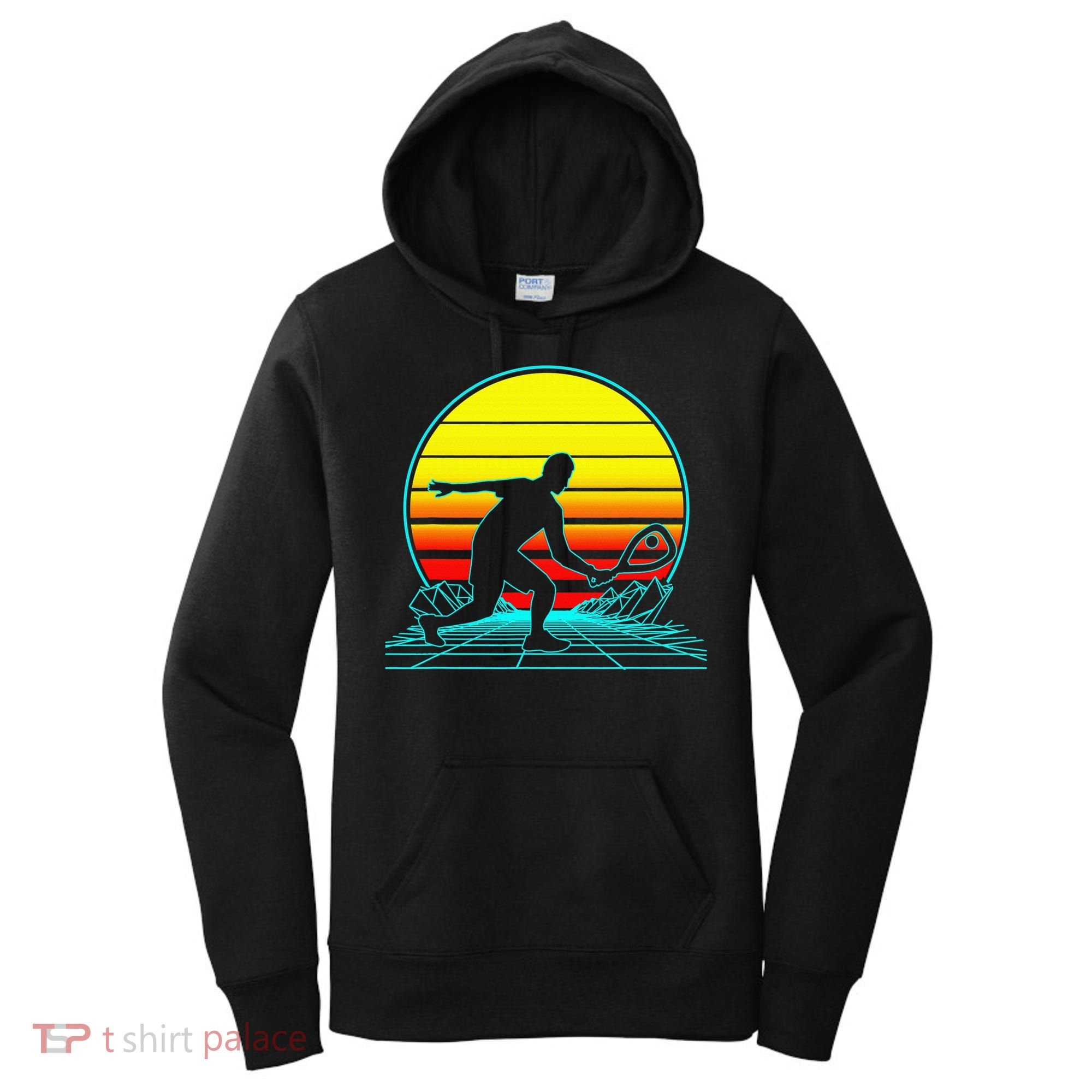 Cool Retro Sunset Vaporwave Racquetball Funny Women's Hoodie