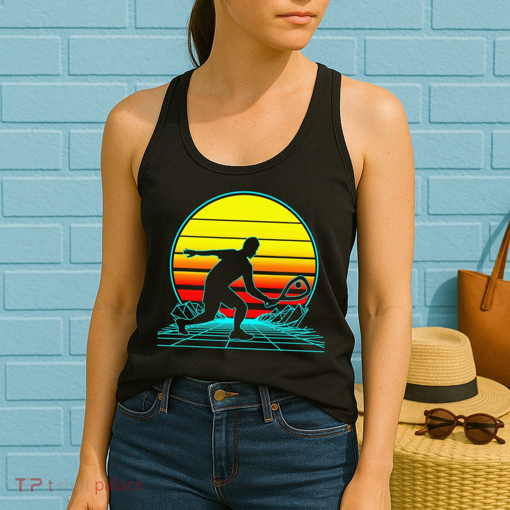 Cool Retro Sunset Vaporwave Racquetball Funny Women's Tank Top