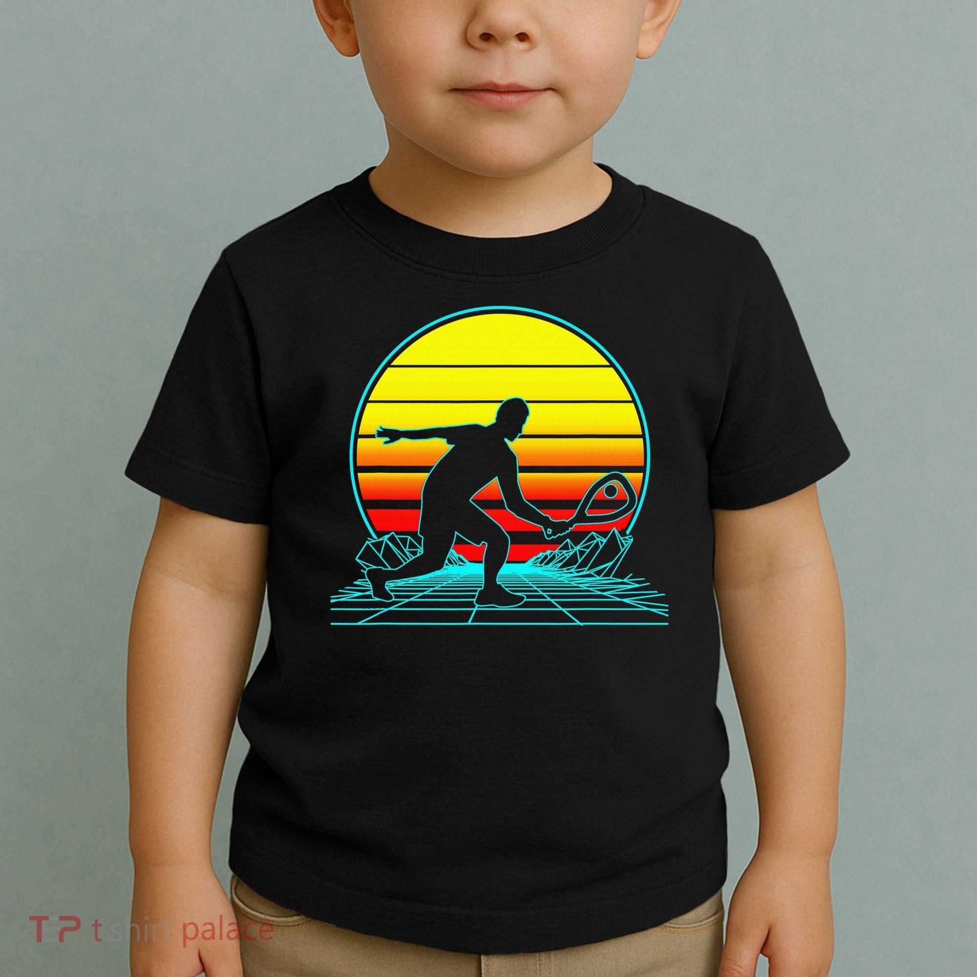 Cool Retro Sunset Vaporwave Racquetball Funny Toddler T-Shirt
