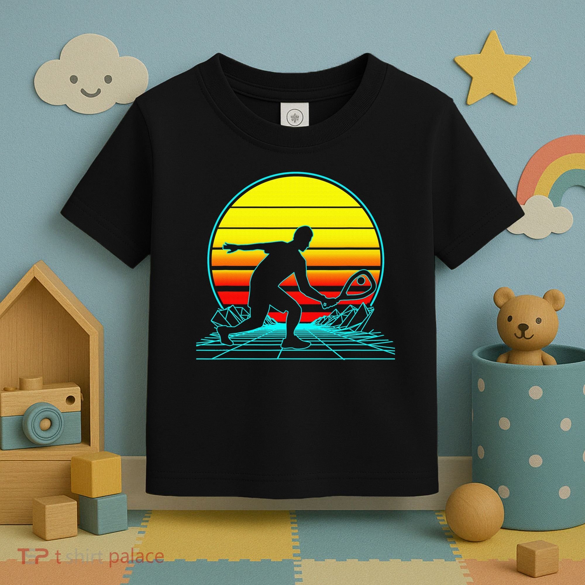Cool Retro Sunset Vaporwave Racquetball Funny Toddler T-Shirt