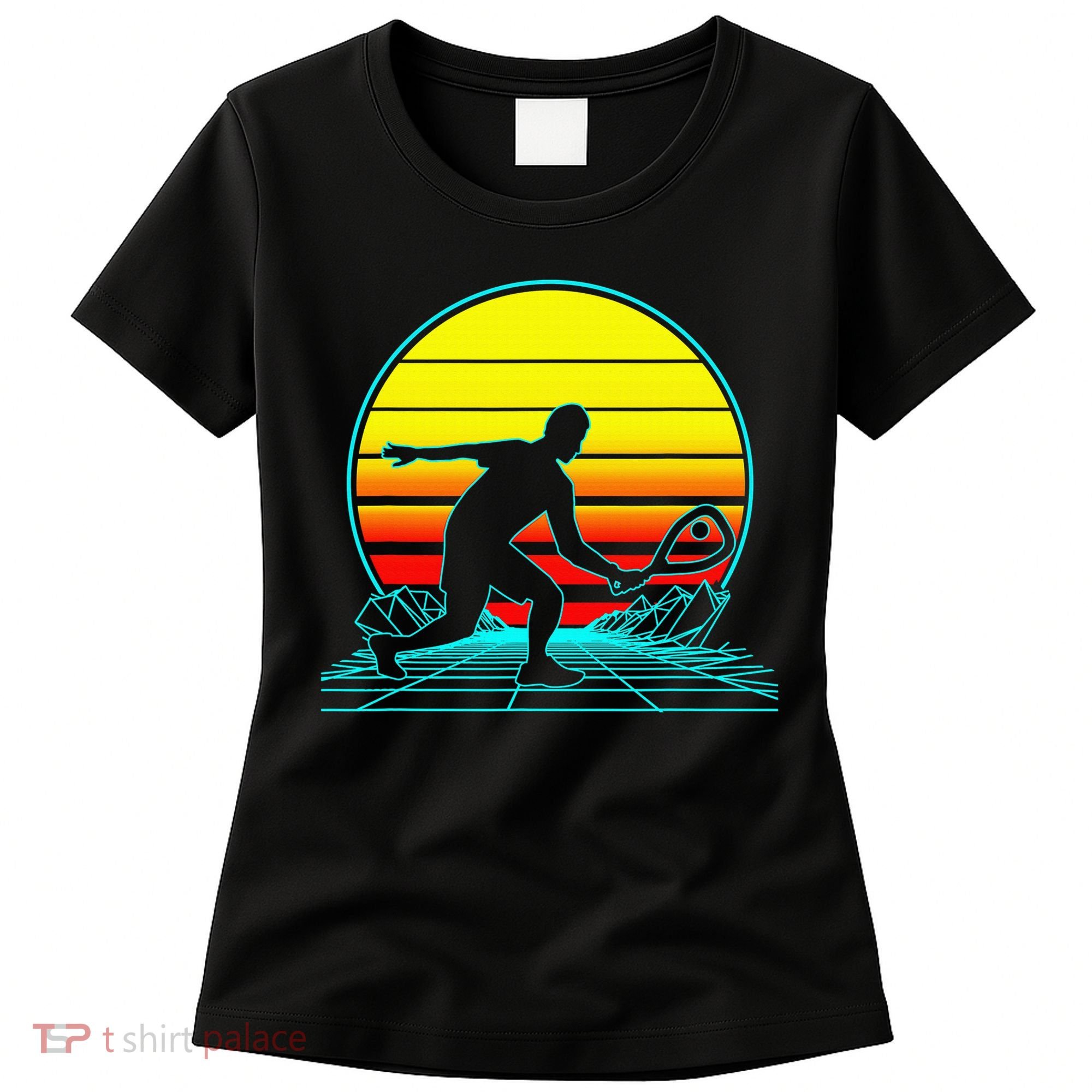 Cool Retro Sunset Vaporwave Racquetball Funny Women's T-Shirt