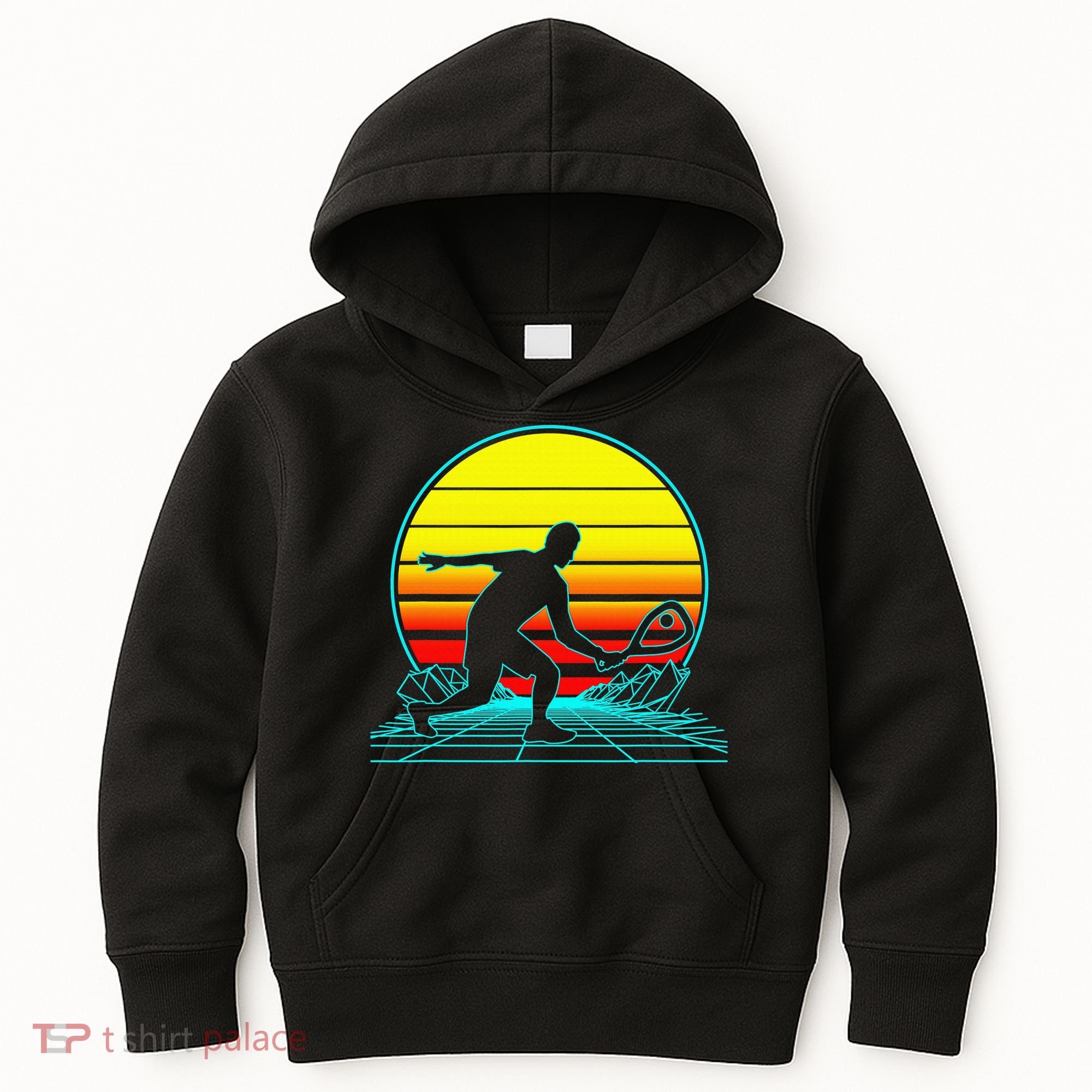 Cool Retro Sunset Vaporwave Racquetball Funny Kids Hoodie