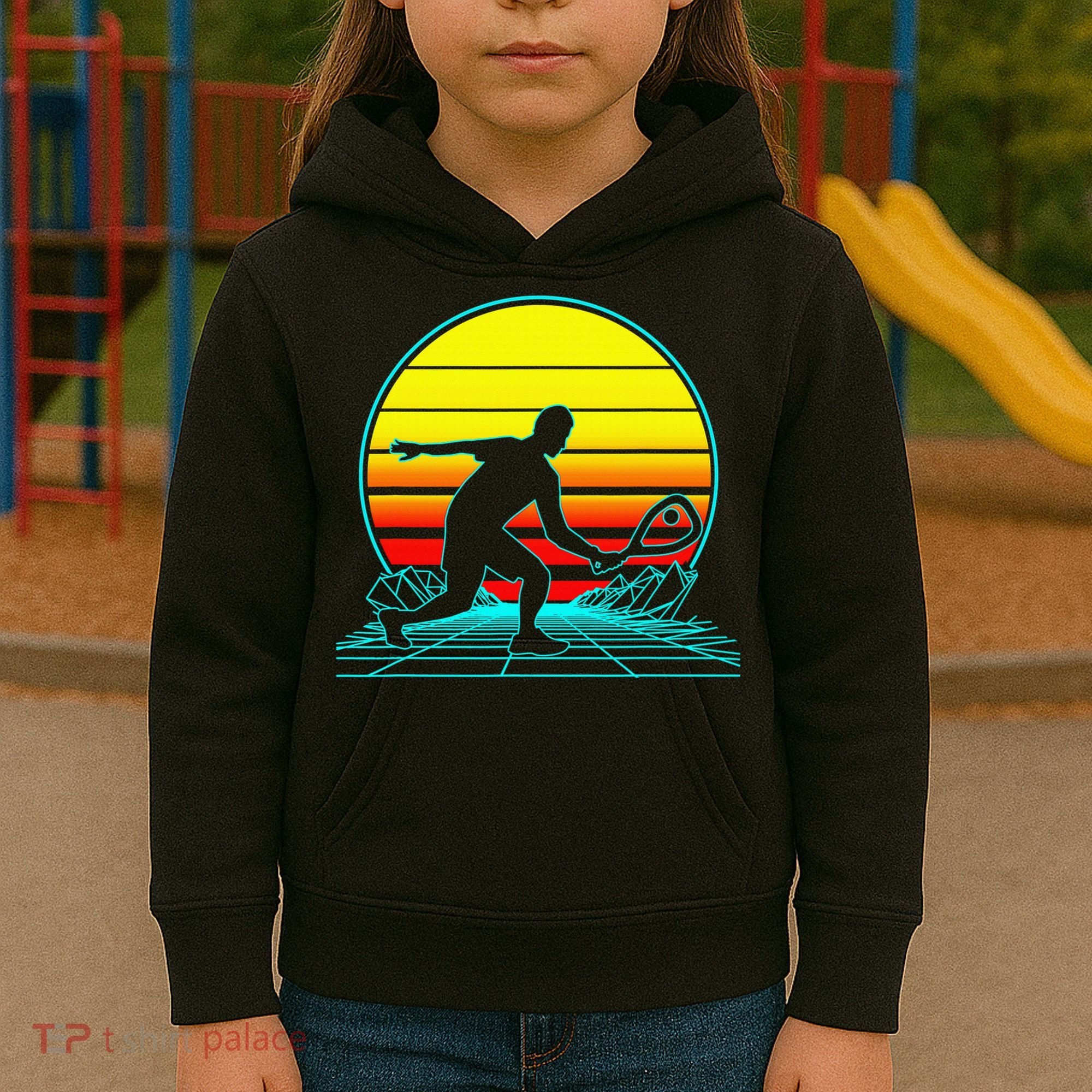 Cool Retro Sunset Vaporwave Racquetball Funny Kids Hoodie