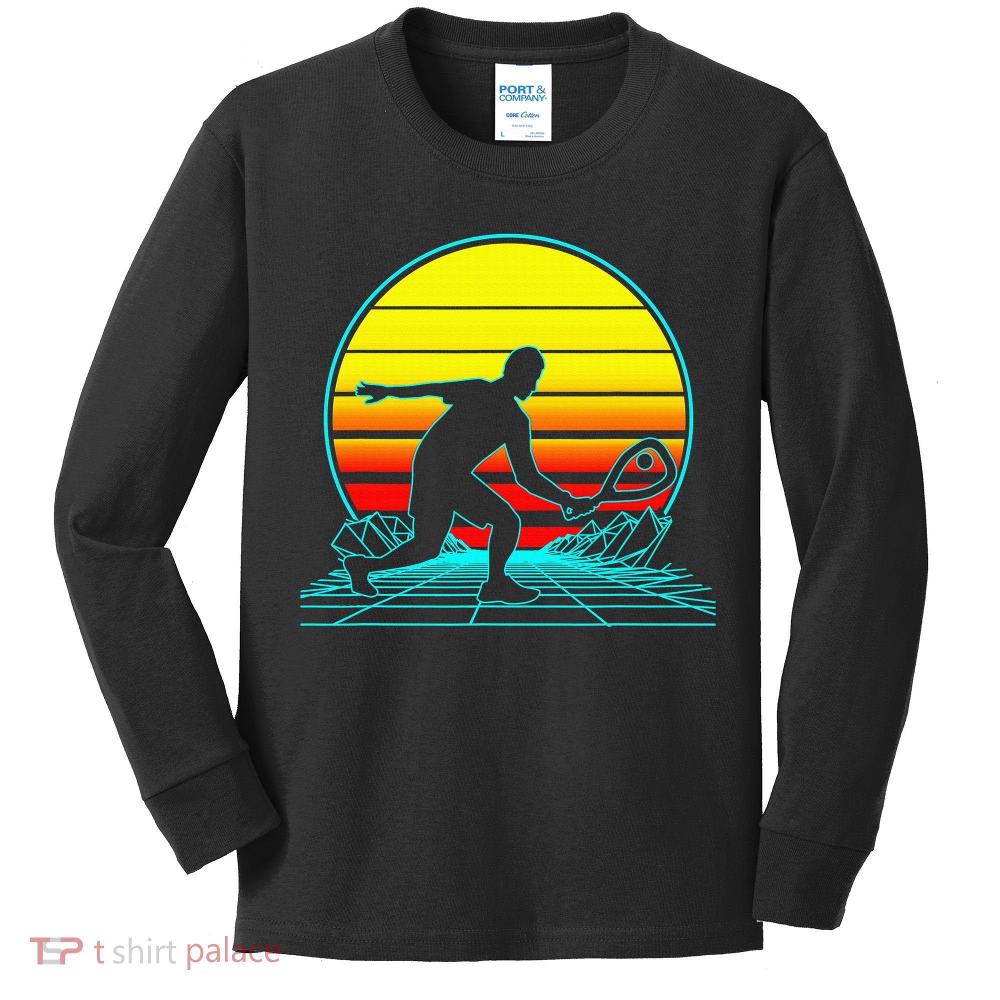 Cool Retro Sunset Vaporwave Racquetball Funny Kids Long Sleeve Shirt