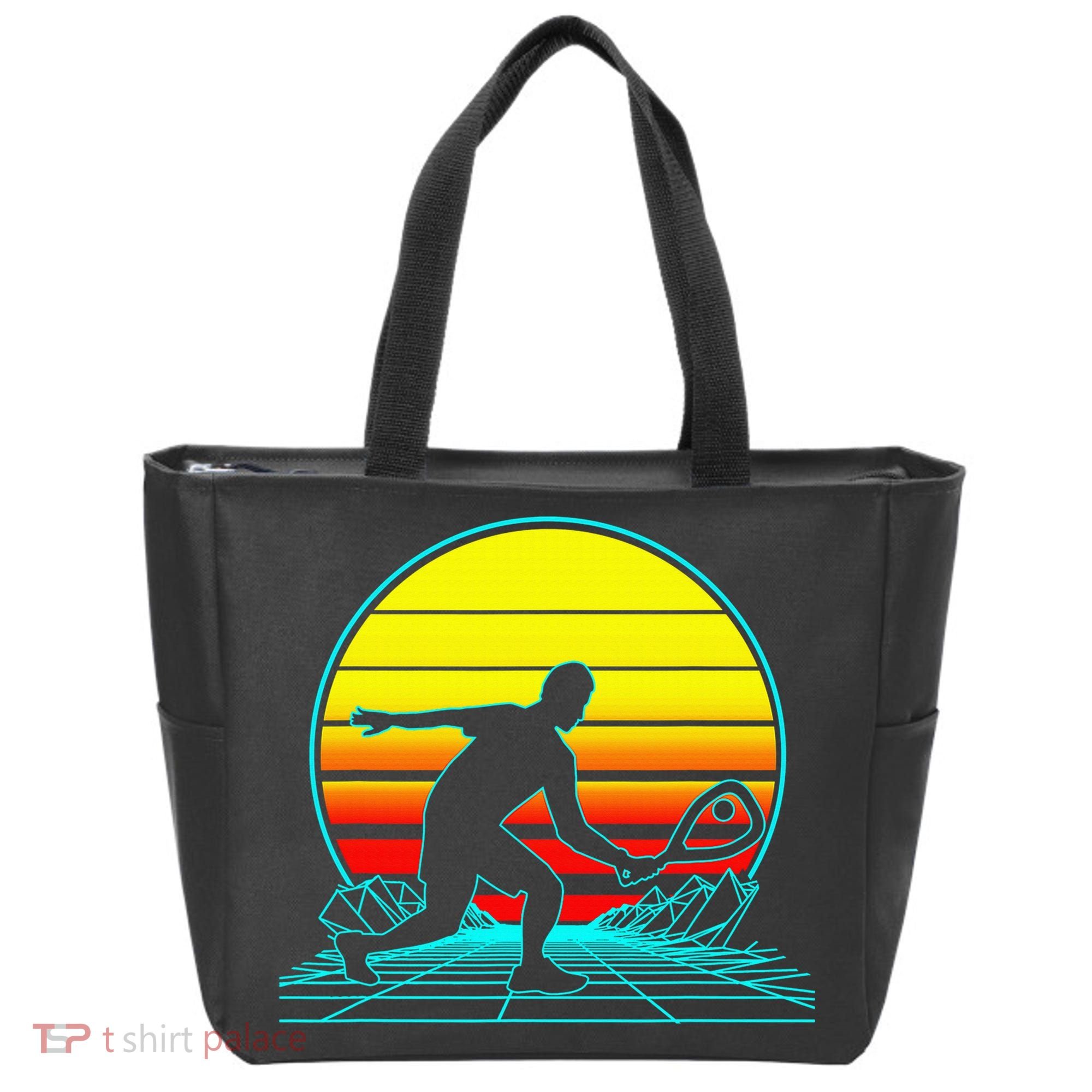 Cool Retro Sunset Vaporwave Racquetball Funny Tote Bag