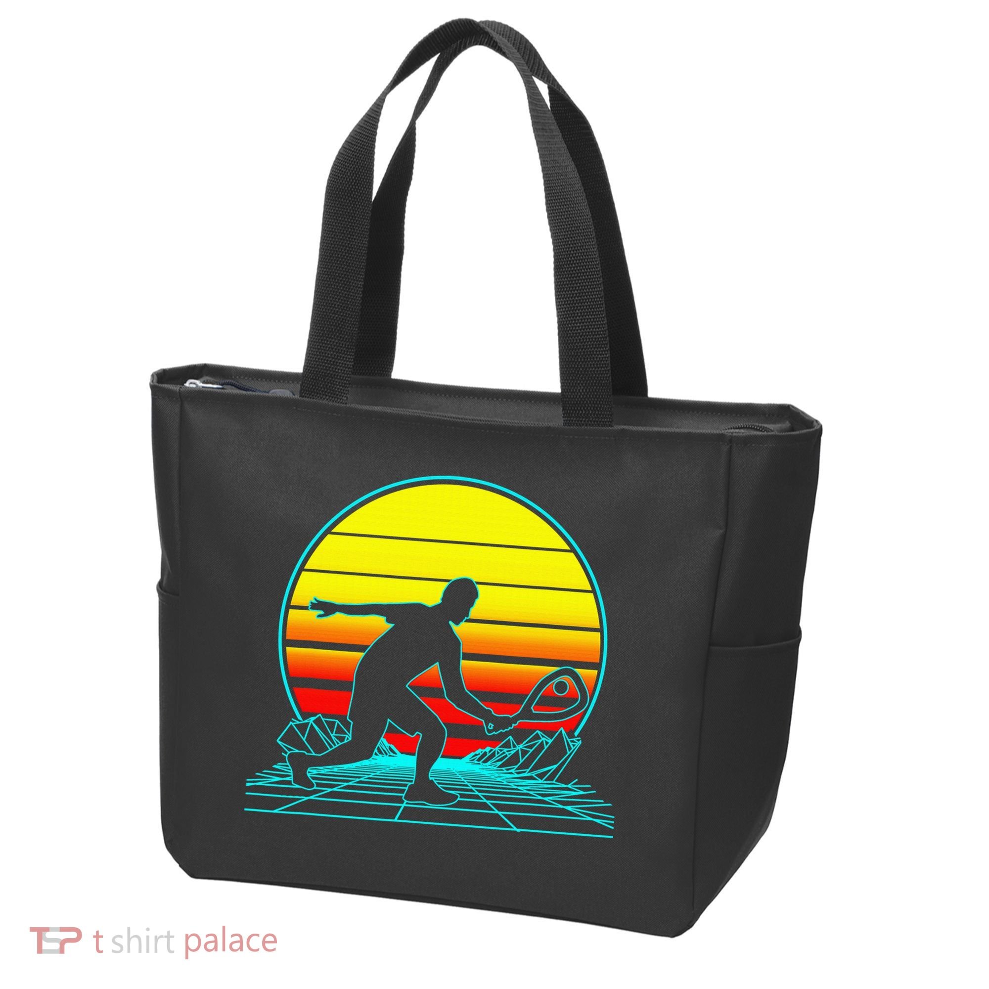 Cool Retro Sunset Vaporwave Racquetball Funny Tote Bag