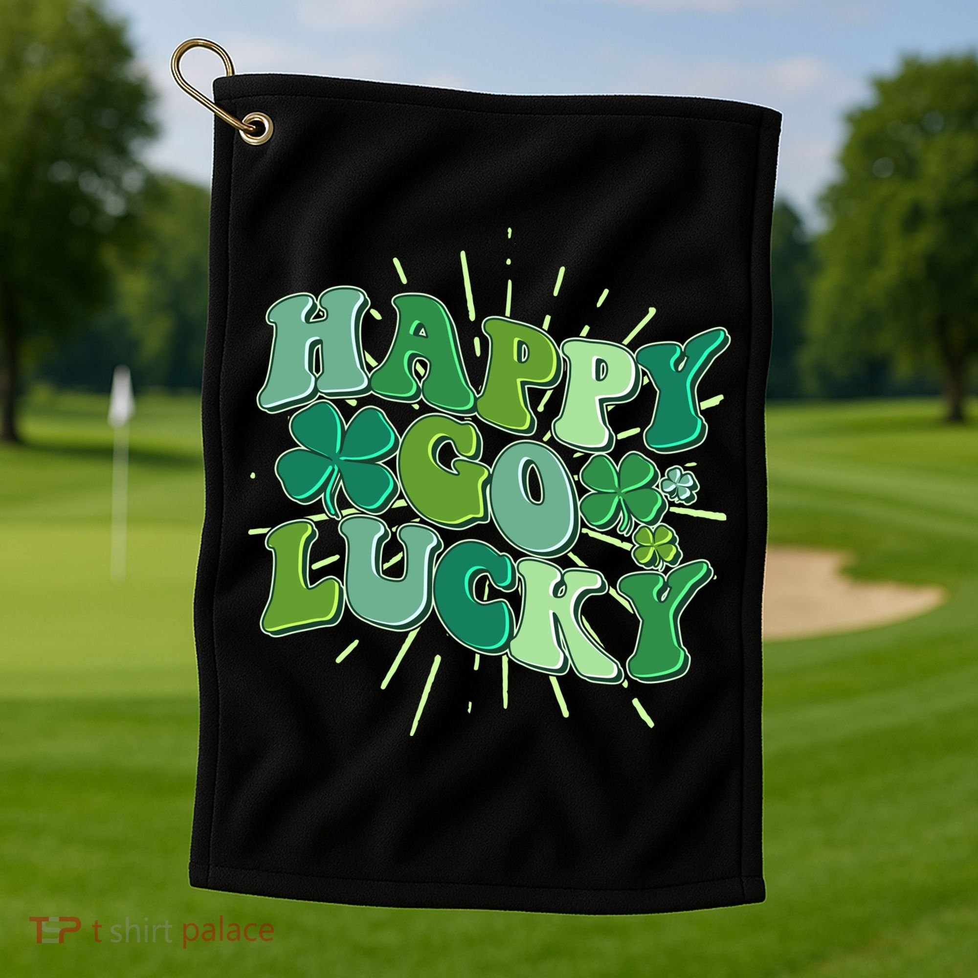 Cute Retro St Patrick's Day Happy Go Lucky Golf Towel
