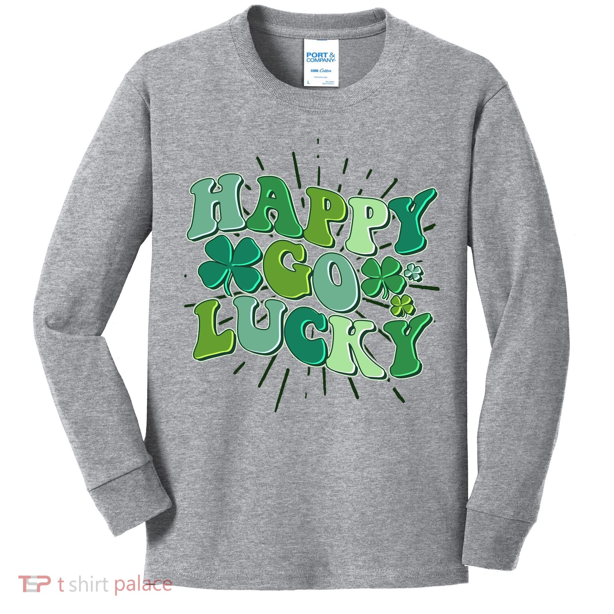 Cute Retro St Patrick's Day Happy Go Lucky Kids Long Sleeve Shirt