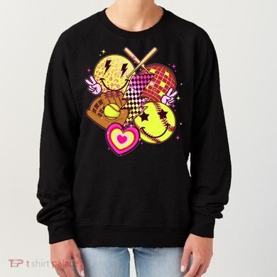 Cute Retro Softball Baseball Smiley Emoji Women's Sweatshirt