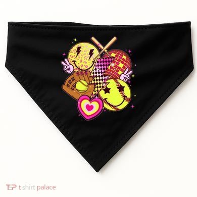 Cute Retro Softball Baseball Smiley Emoji USA-Made Doggie Bandana