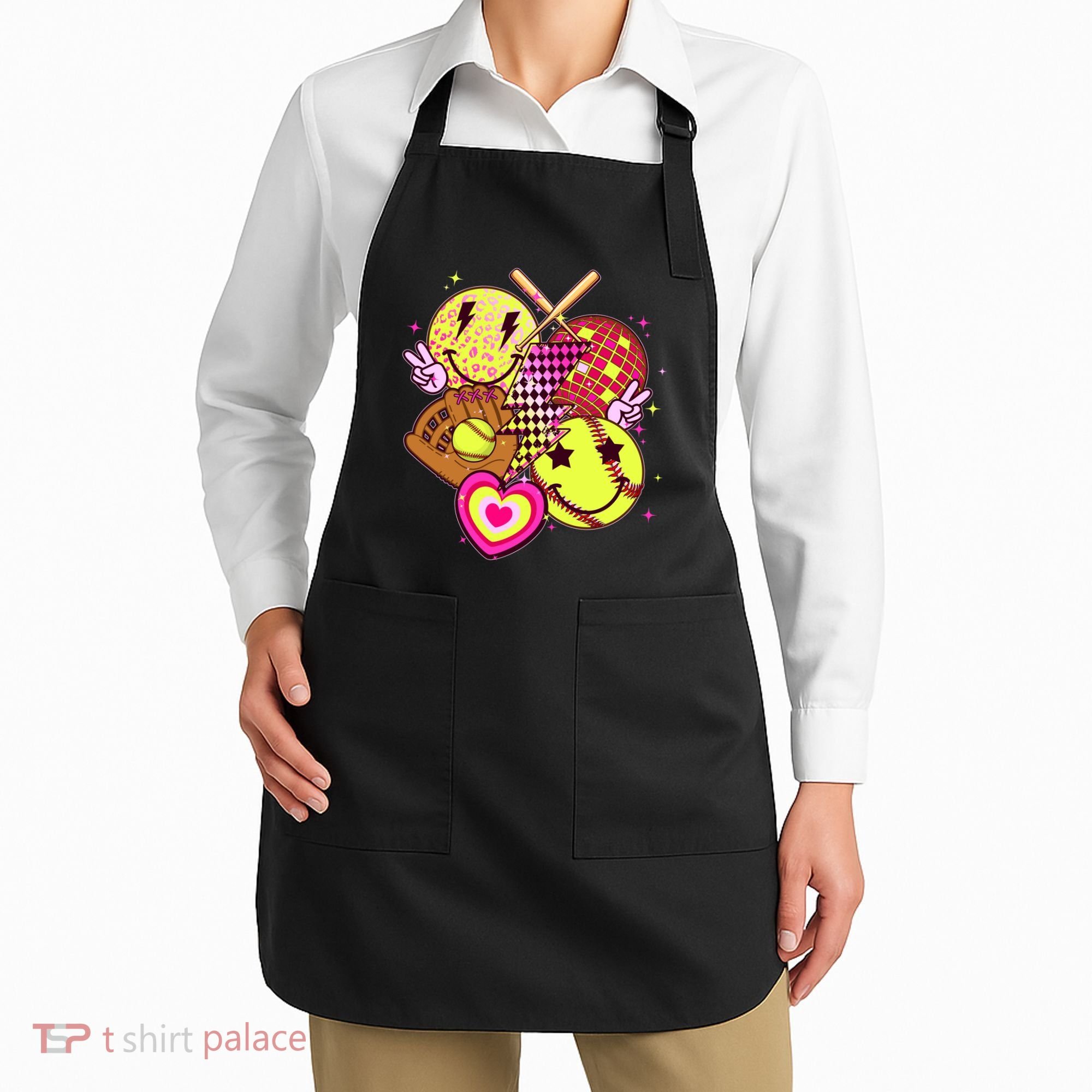 Cute Retro Softball Baseball Smiley Emoji Apron