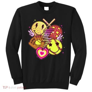Cute Retro Softball Baseball Smiley Emoji Sweatshirt