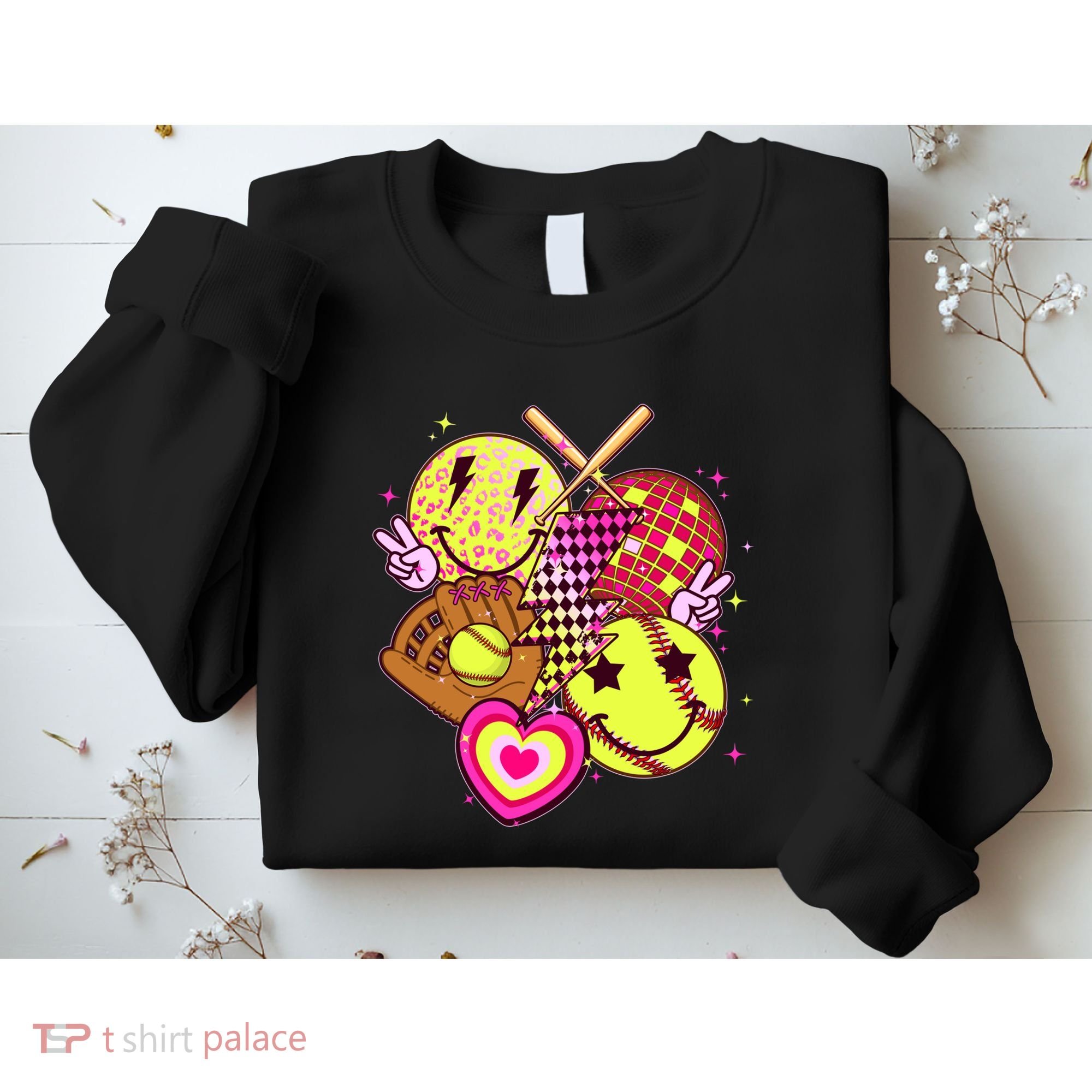 Cute Retro Softball Baseball Smiley Emoji Sweatshirt