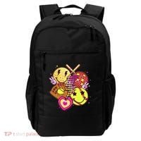 Cute Retro Softball Baseball Smiley Emoji Backpack thumb 0