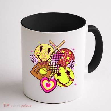 Cute Retro Softball Baseball Smiley Emoji Coffee Mug back
