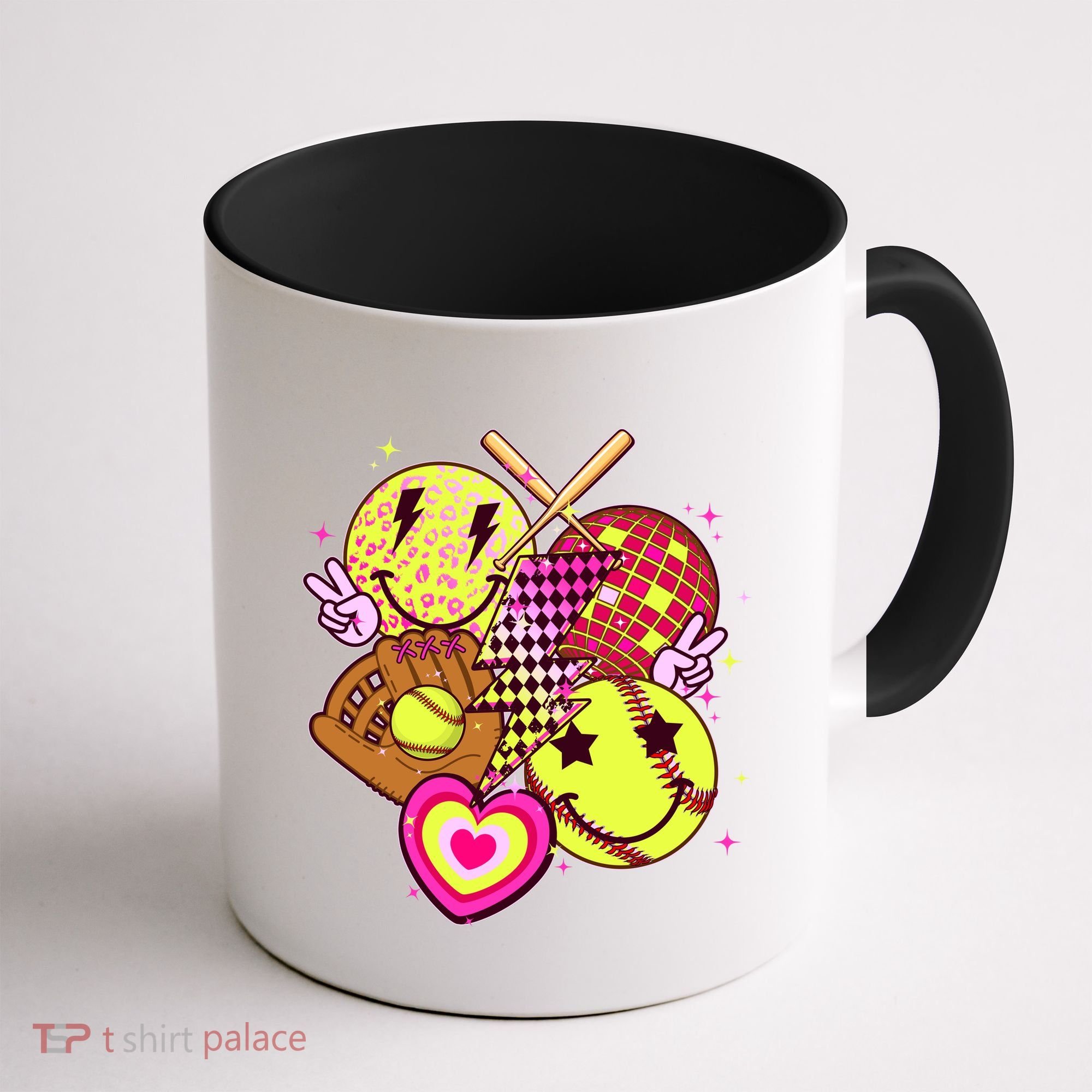 Cute Retro Softball Baseball Smiley Emoji Coffee Mug