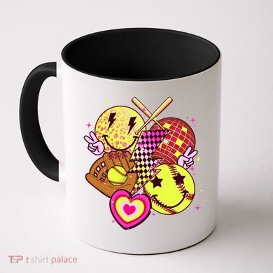 Cute Retro Softball Baseball Smiley Emoji Coffee Mug