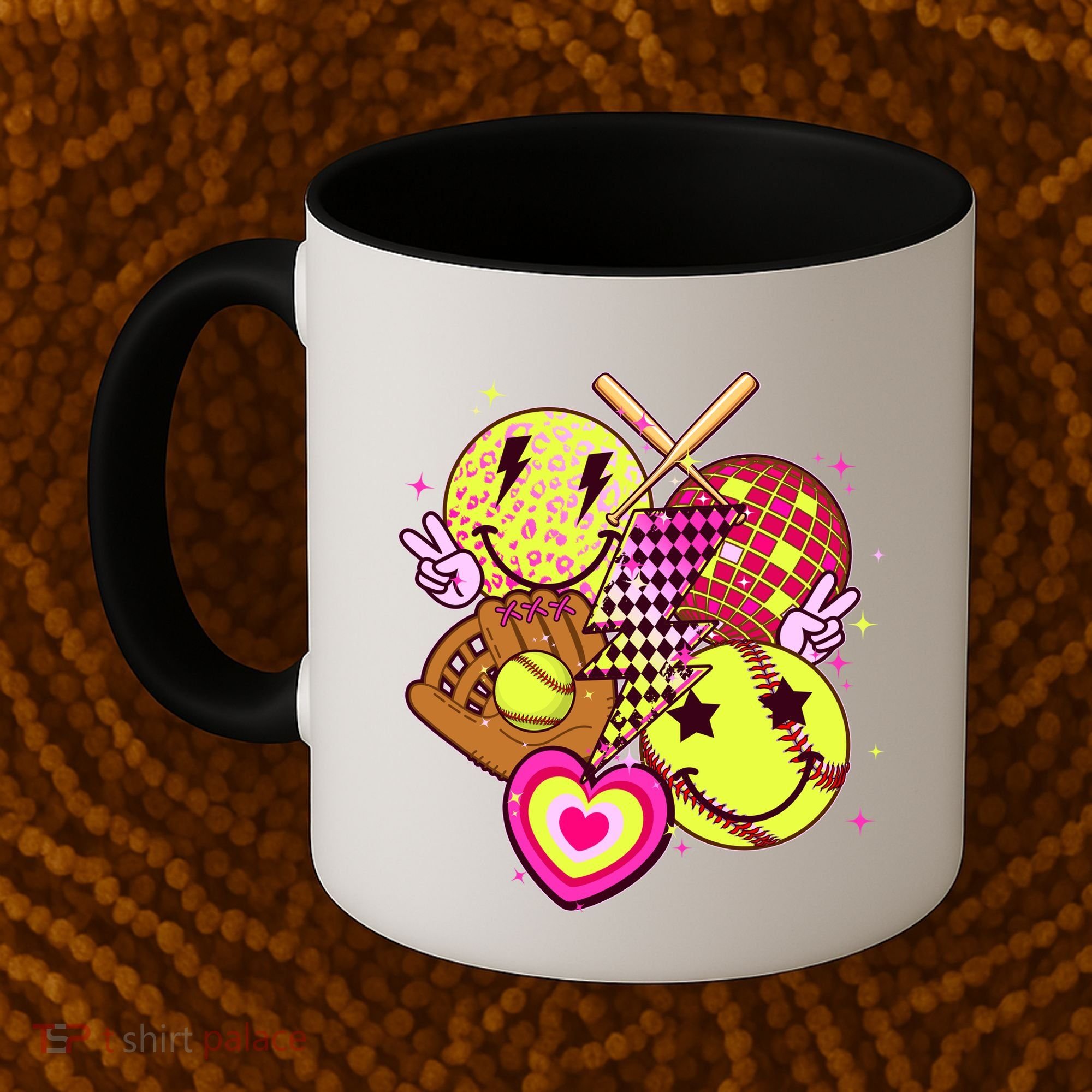 Cute Retro Softball Baseball Smiley Emoji Coffee Mug