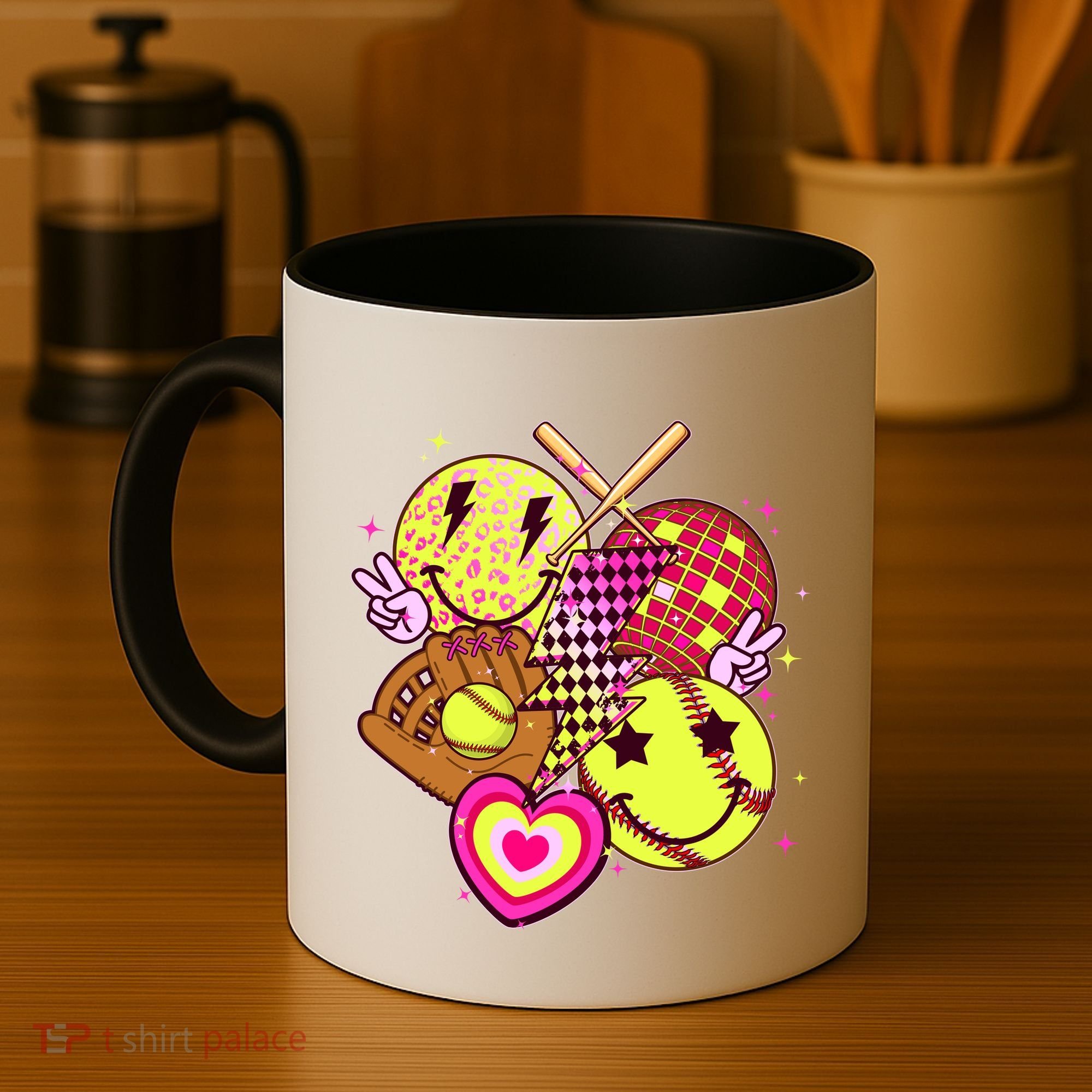 Cute Retro Softball Baseball Smiley Emoji Coffee Mug