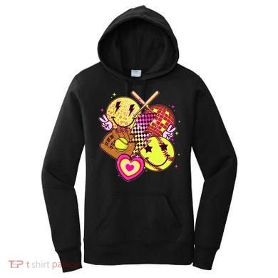 Cute Retro Softball Baseball Smiley Emoji Women's Hoodie