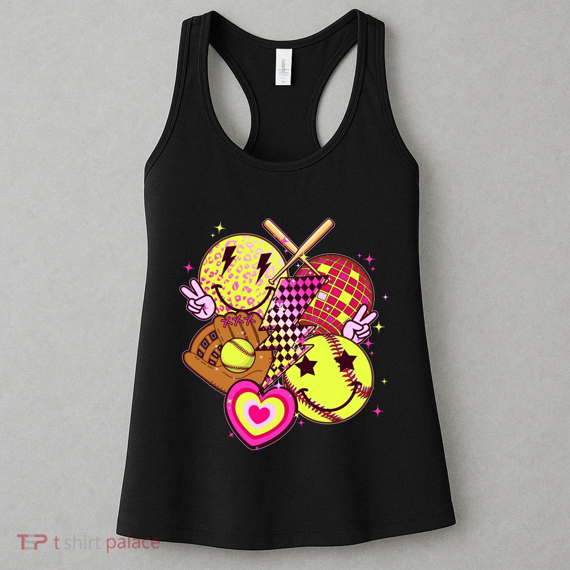 Cute Retro Softball Baseball Smiley Emoji Women's Tank Top