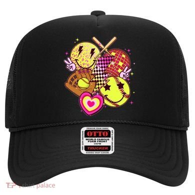 Cute Retro Softball Baseball Smiley Emoji Hat