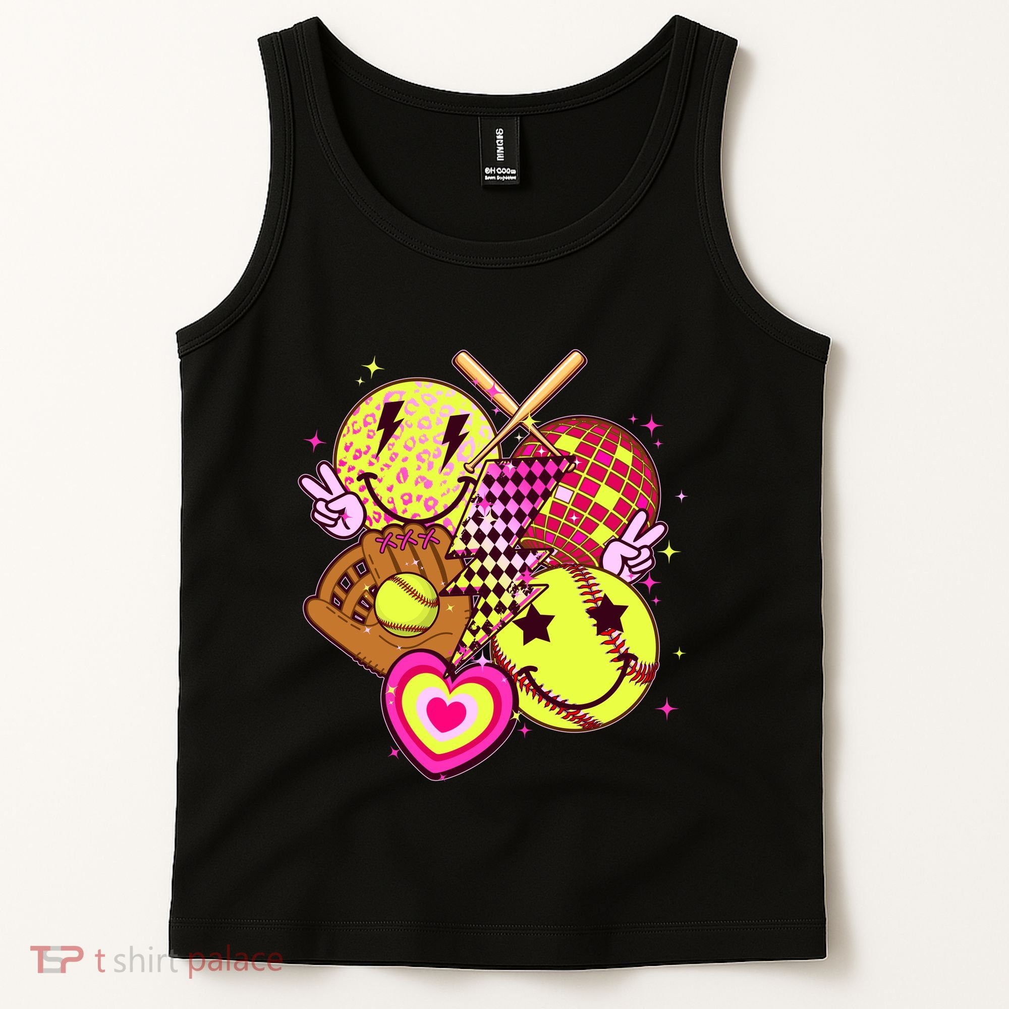 Cute Retro Softball Baseball Smiley Emoji Tank Top