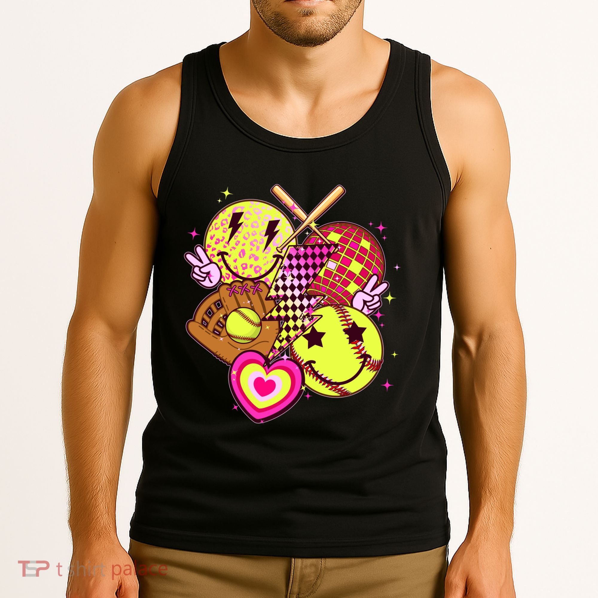 Cute Retro Softball Baseball Smiley Emoji Tank Top