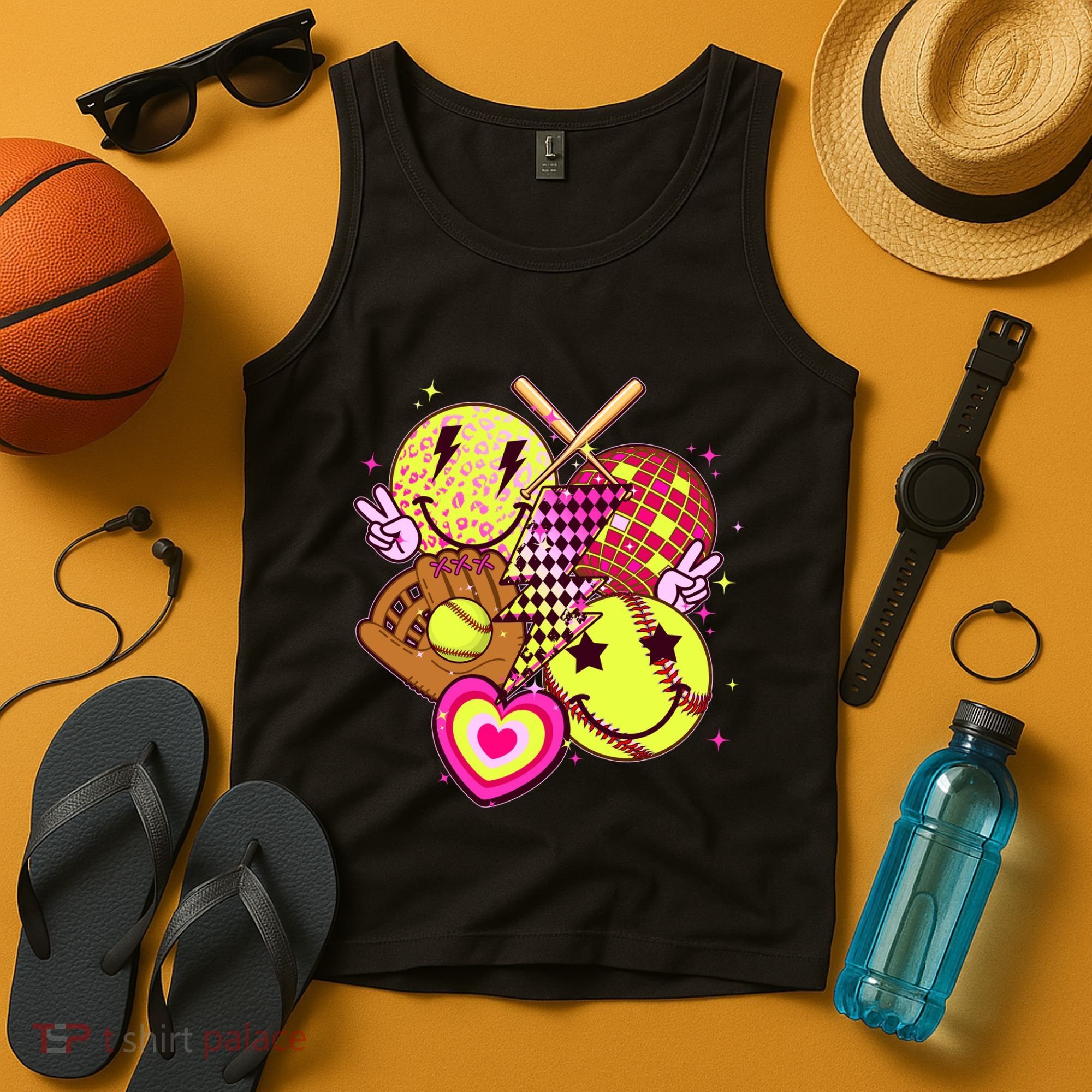Cute Retro Softball Baseball Smiley Emoji Tank Top